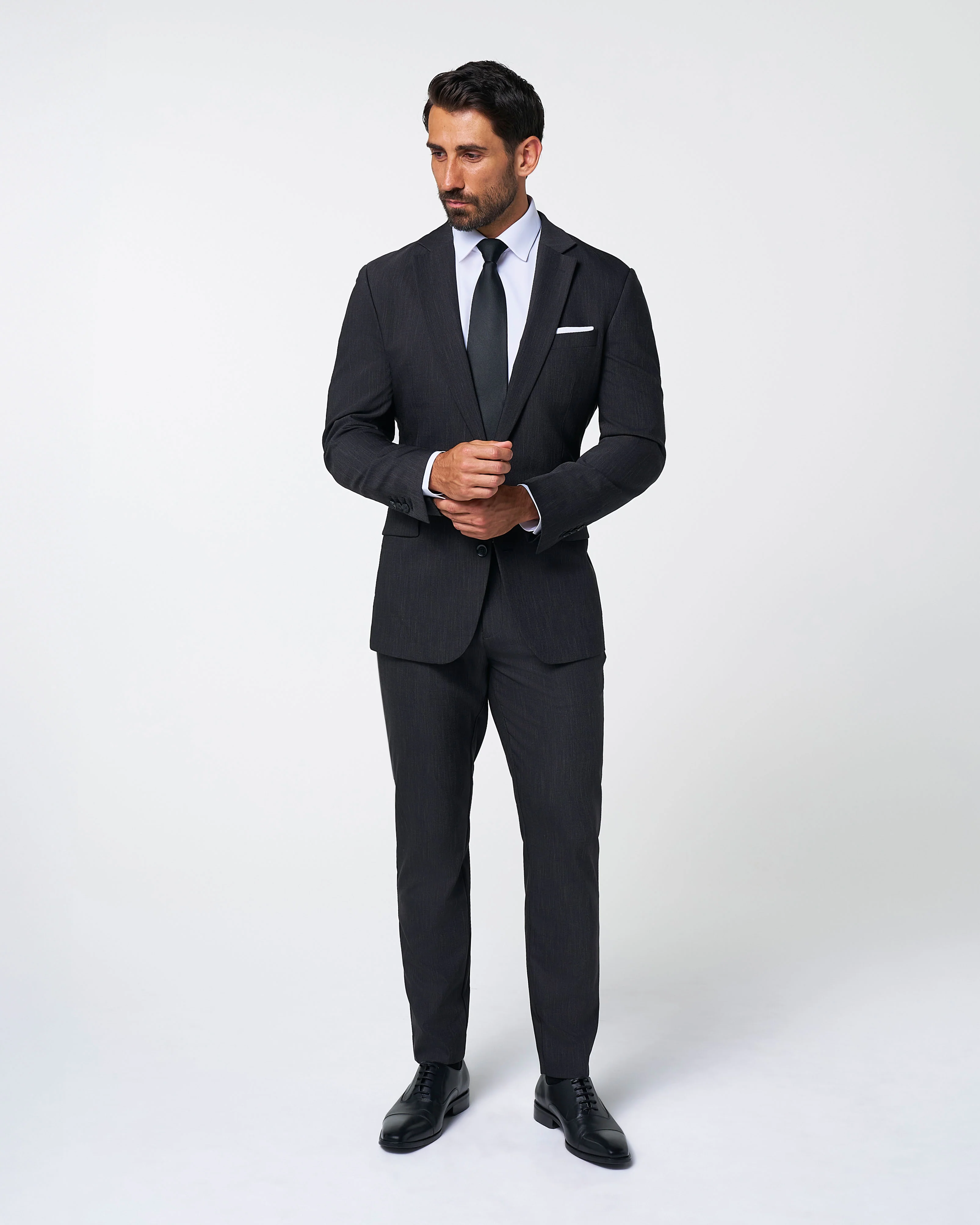 Athletic Fit Stretch Suit Pants - Heathered Charcoal - Image 6