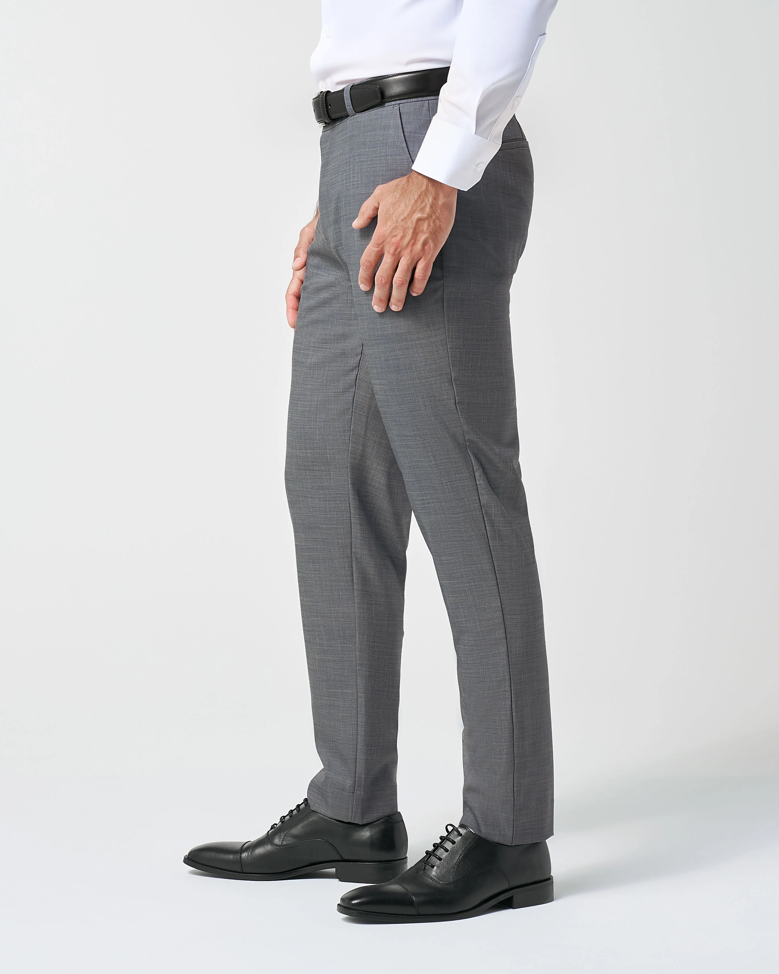 Athletic Fit Stretch Suit Pants - Heathered Grey - Image 3