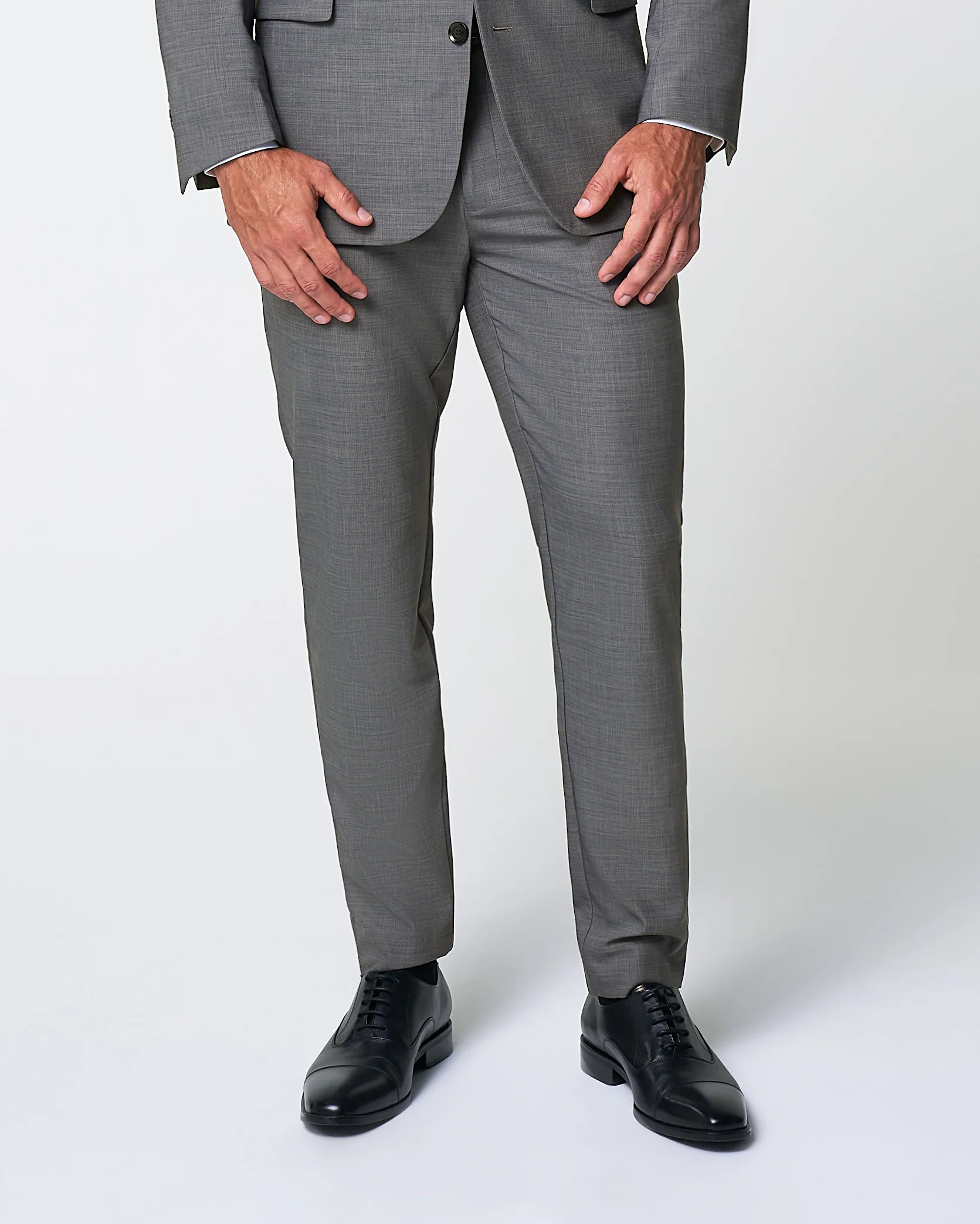 Athletic Fit Stretch Suit Pants - Heathered Grey - Image 7