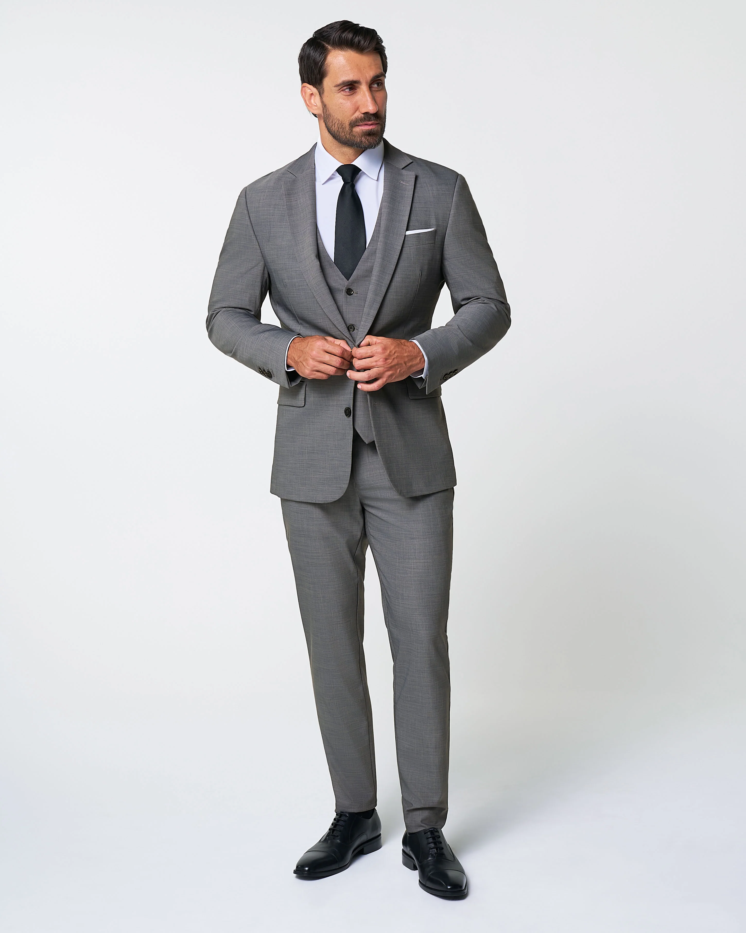Athletic Fit Stretch Suit Pants - Heathered Grey - Image 8