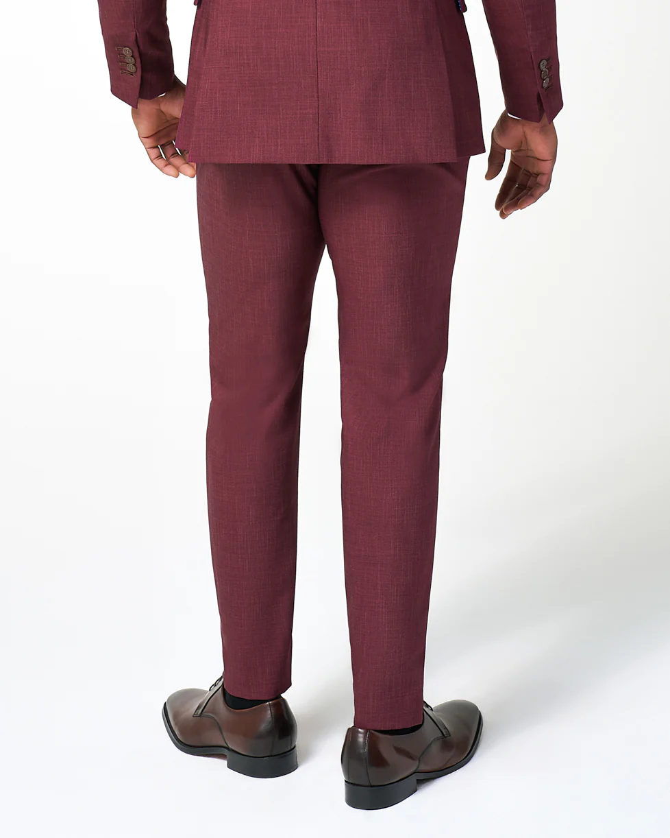 Athletic Fit Stretch Suit Pants - Heathered Maroon - Image 3