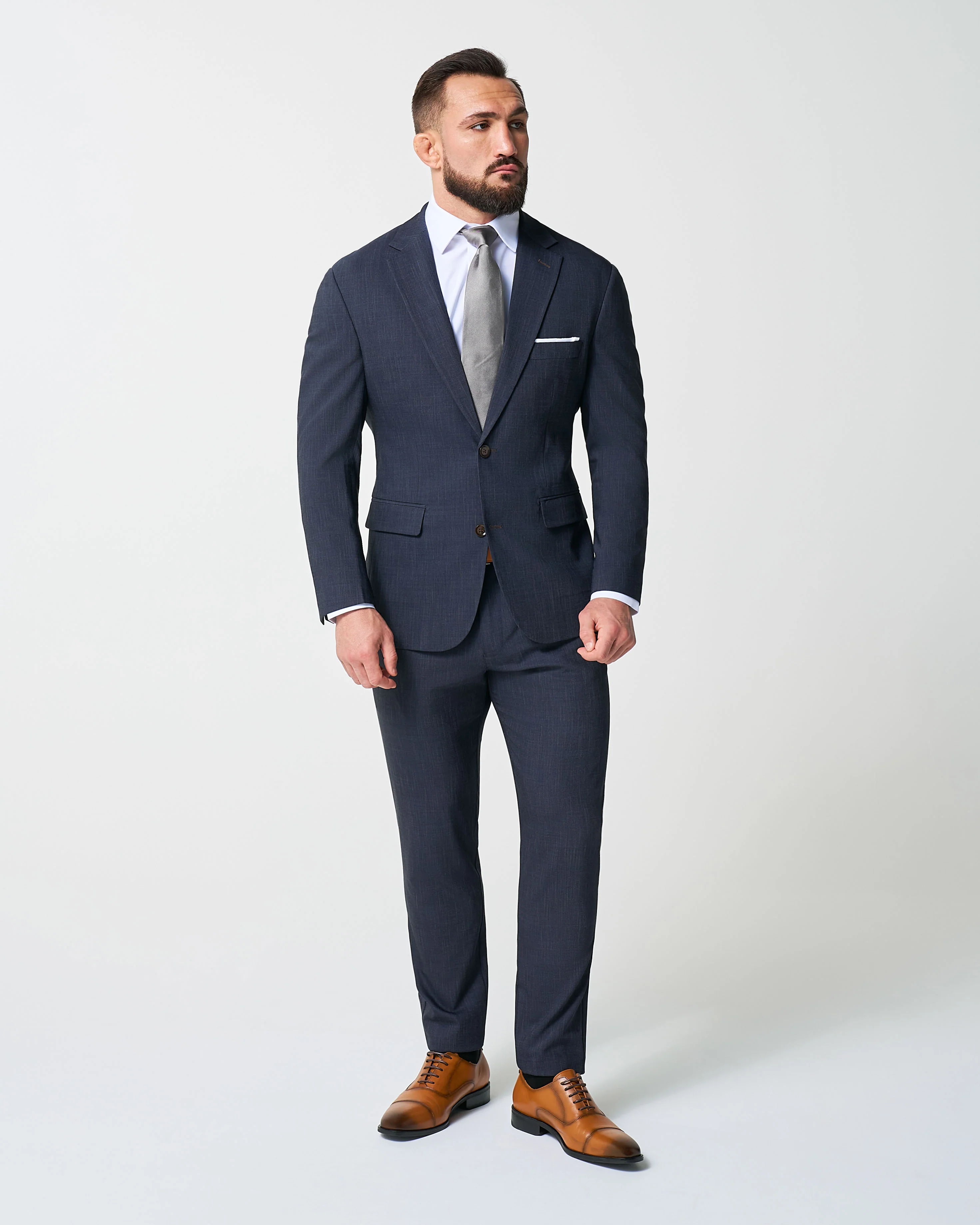 Athletic Fit Stretch Suit Pants - Heathered Midnight Navy - Image 6