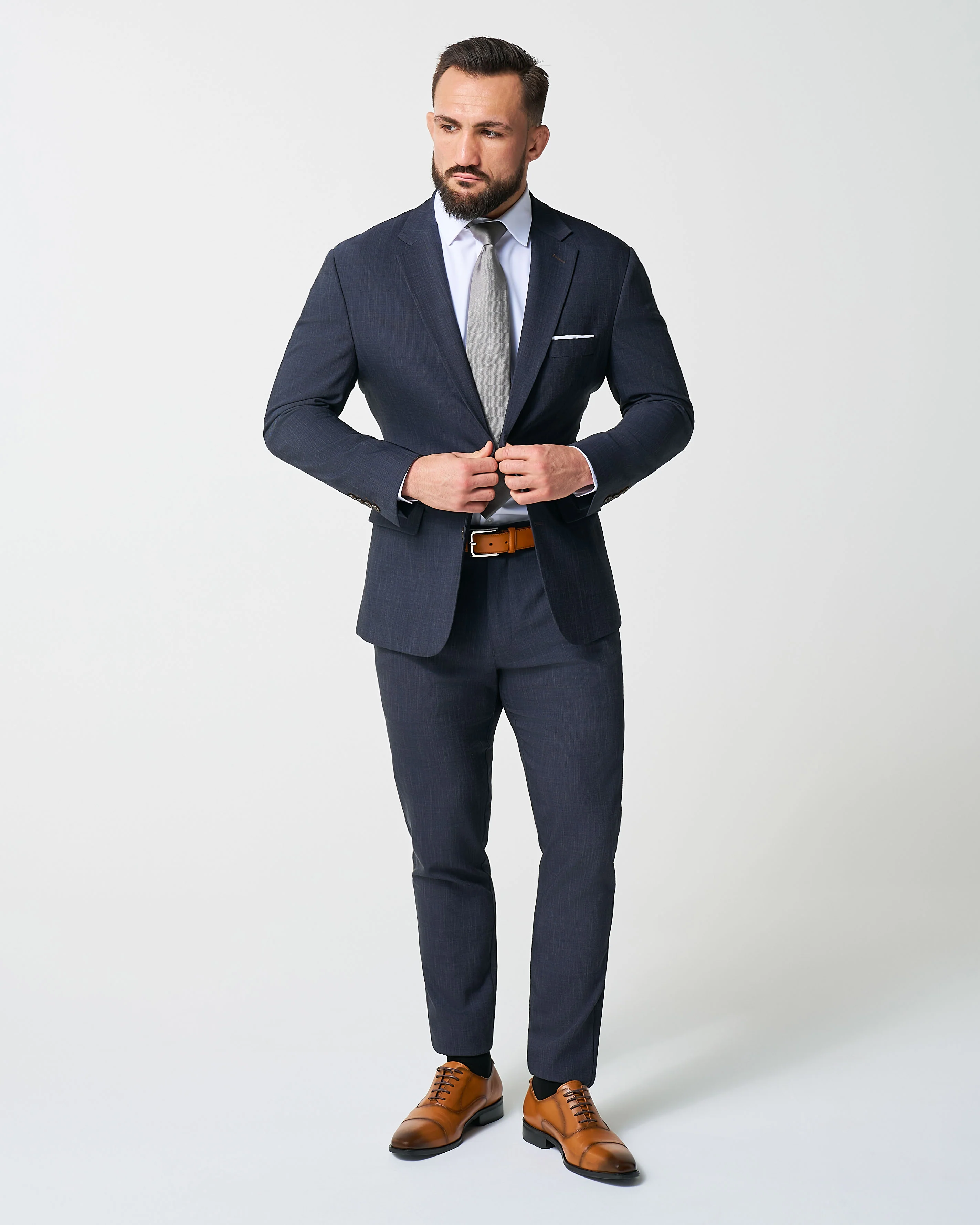 Athletic Fit Stretch Suit Pants - Heathered Midnight Navy - Image 8