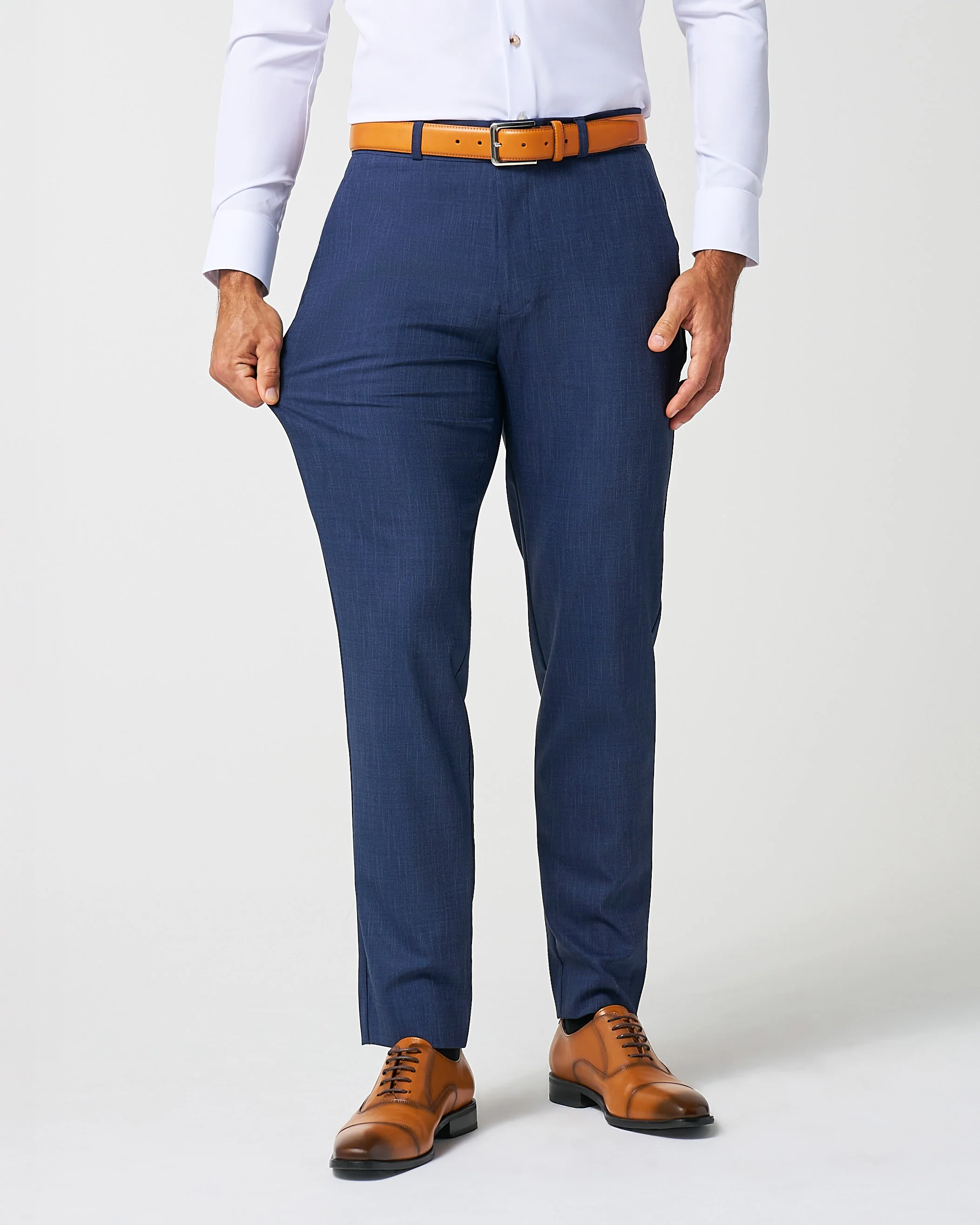 Athletic Fit Stretch Suit Pants - Heathered Navy - Image 3