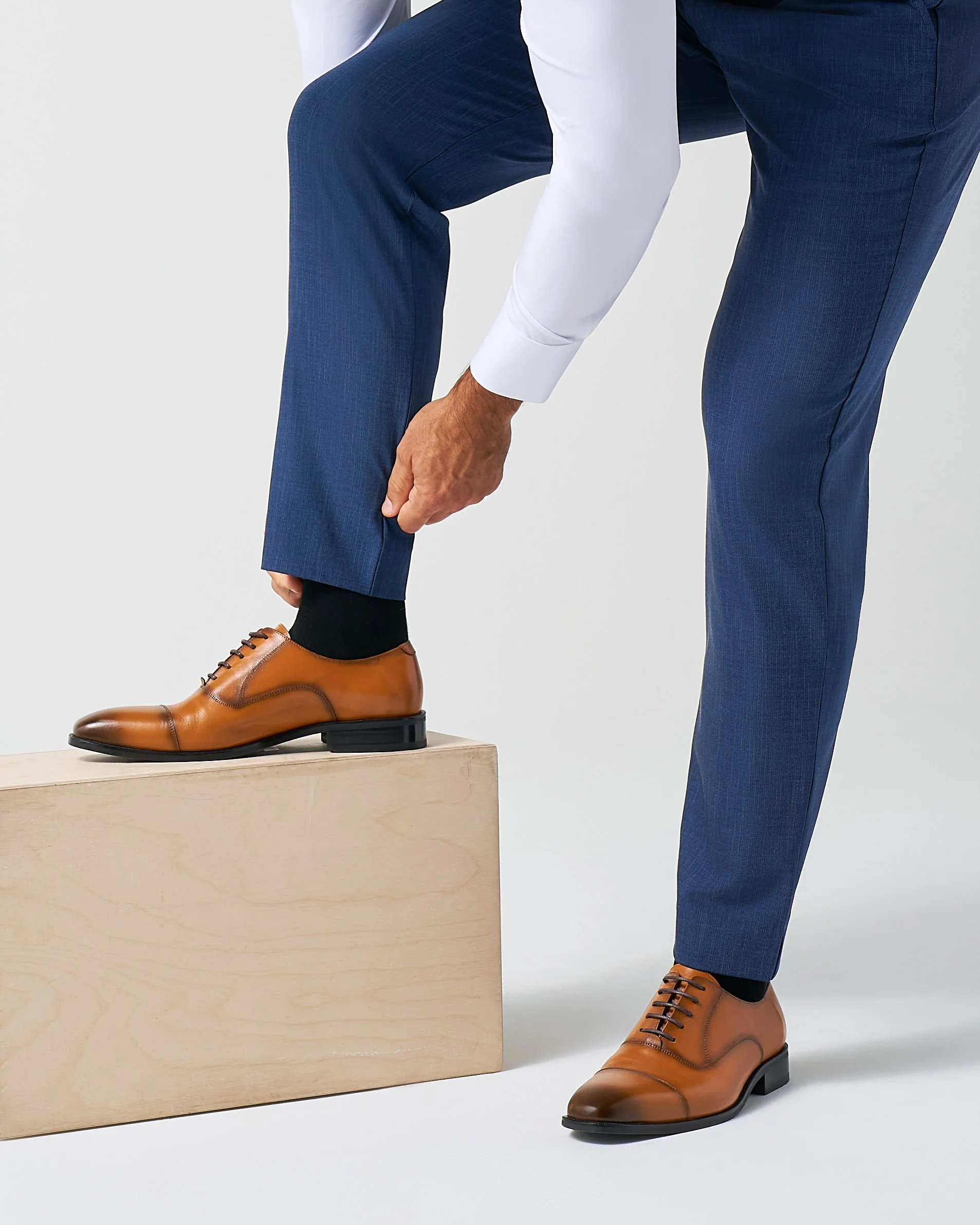 Athletic Fit Stretch Suit Pants - Heathered Navy - Image 4
