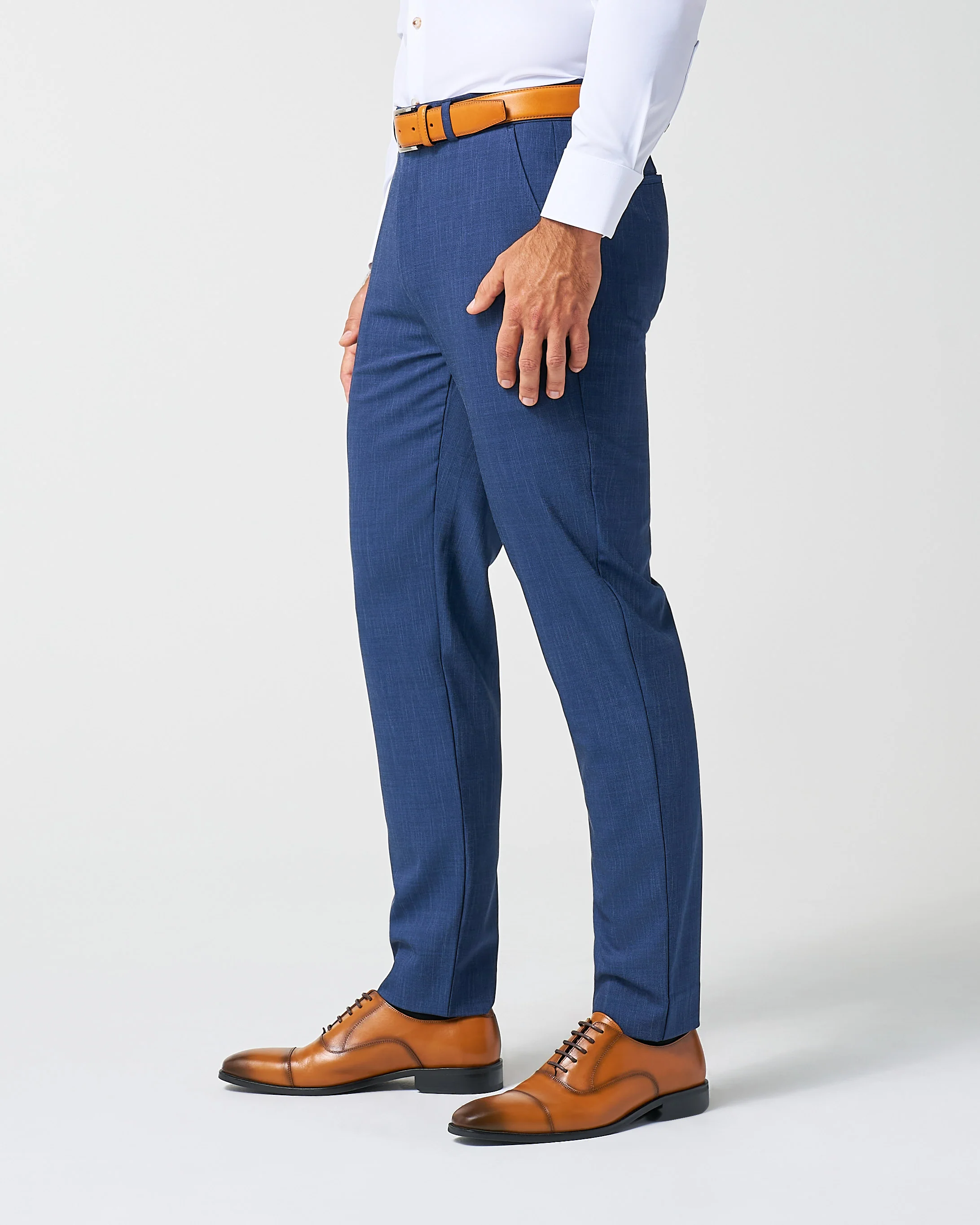 Athletic Fit Stretch Suit Pants - Heathered Navy - Image 5
