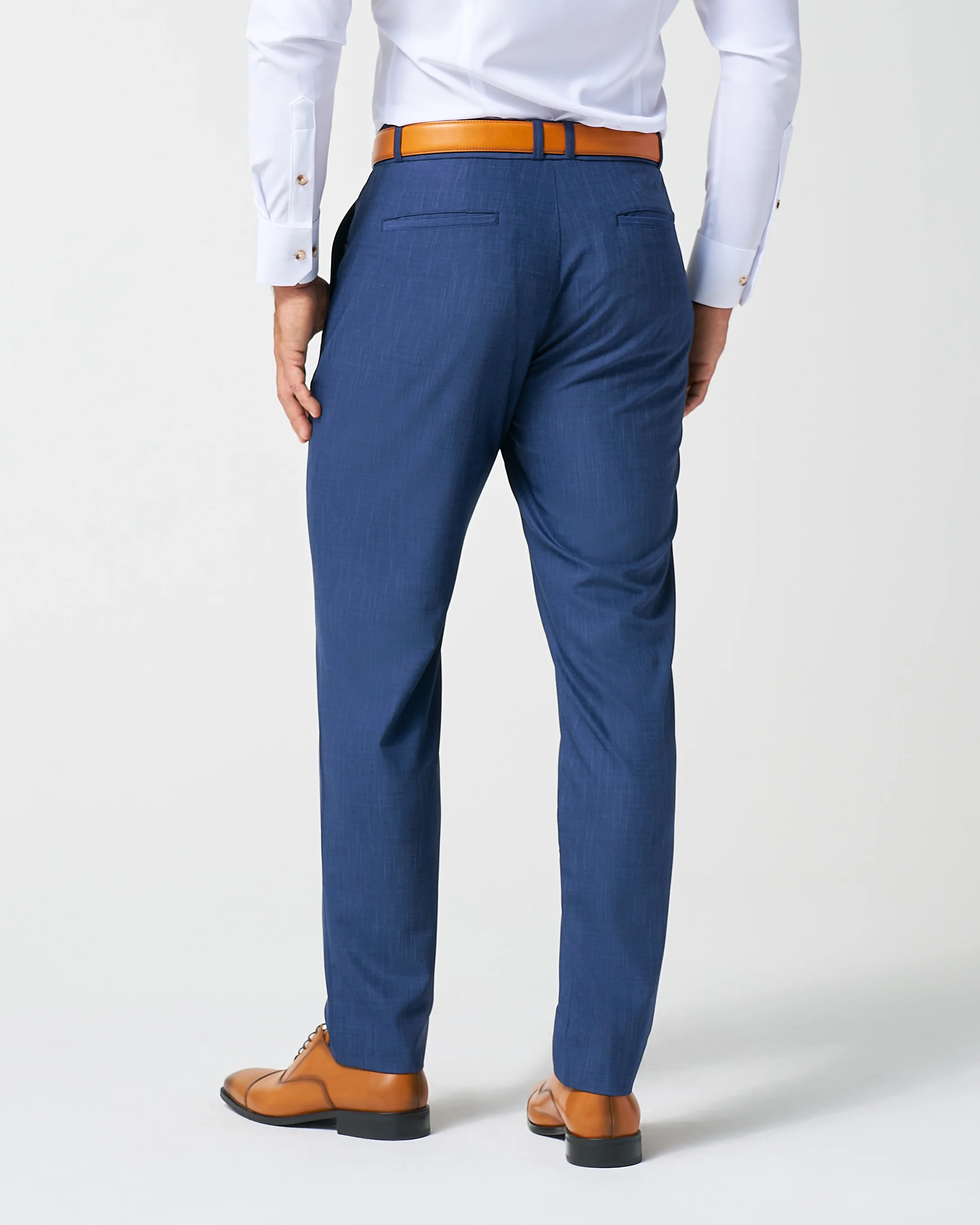 Athletic Fit Stretch Suit Pants - Heathered Navy - Image 6
