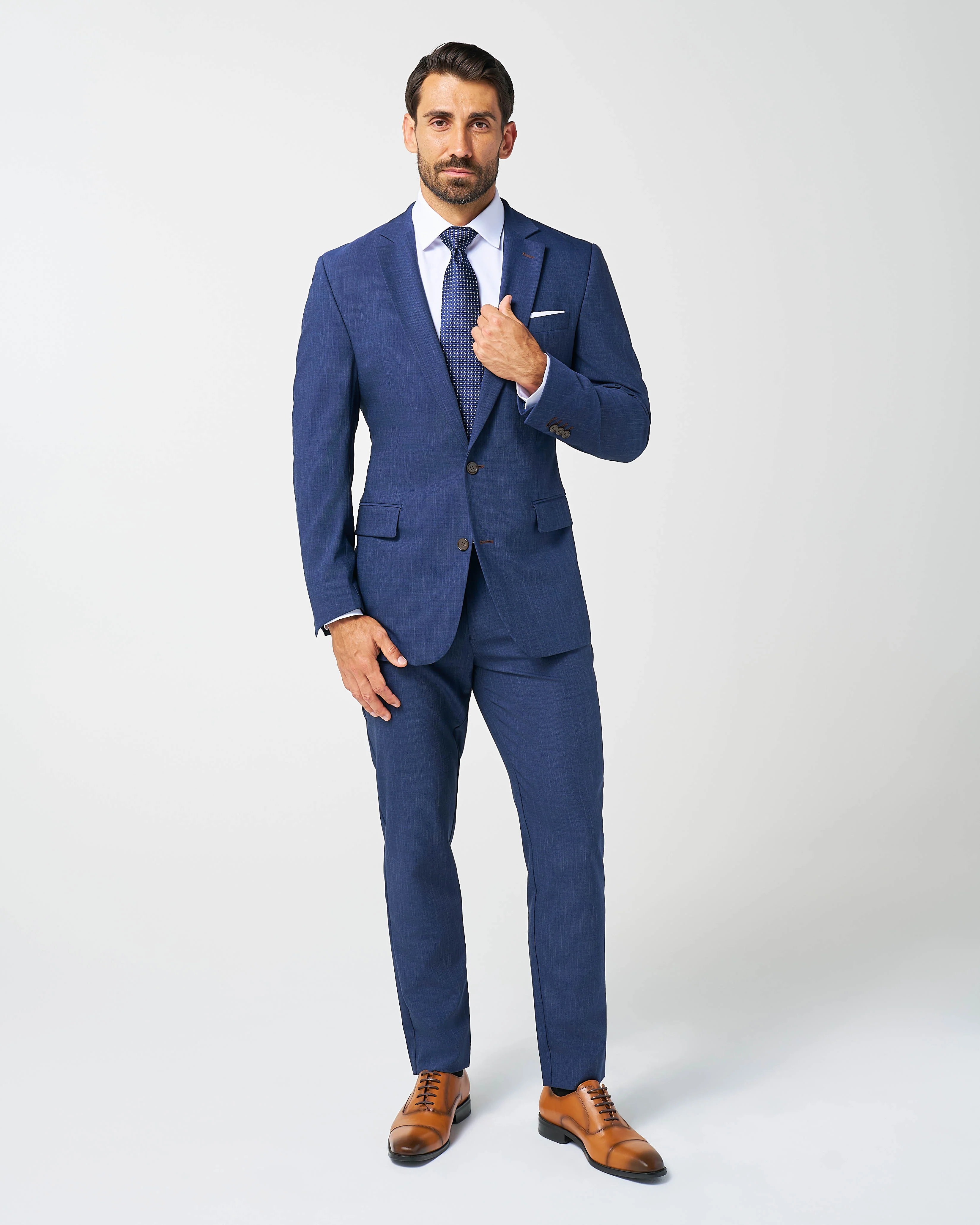 Athletic Fit Stretch Suit Pants - Heathered Navy - Image 7