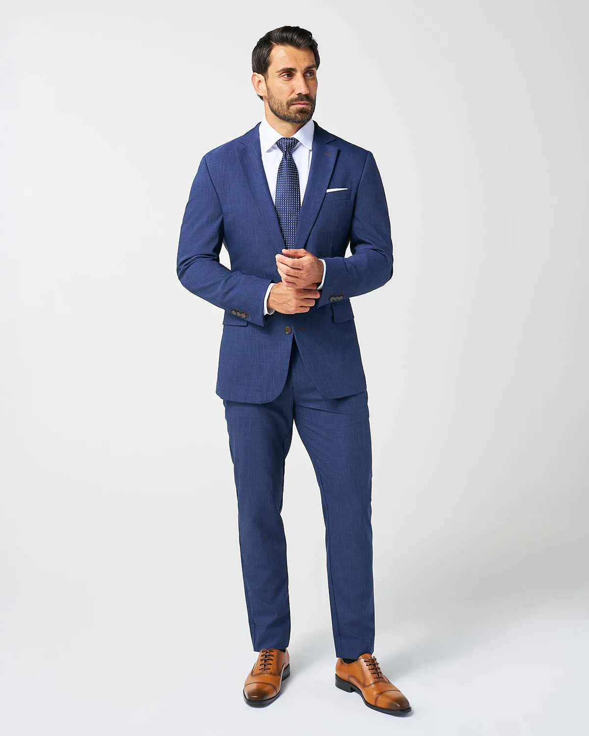 Athletic Fit Stretch Suit Pants - Heathered Navy - Image 8