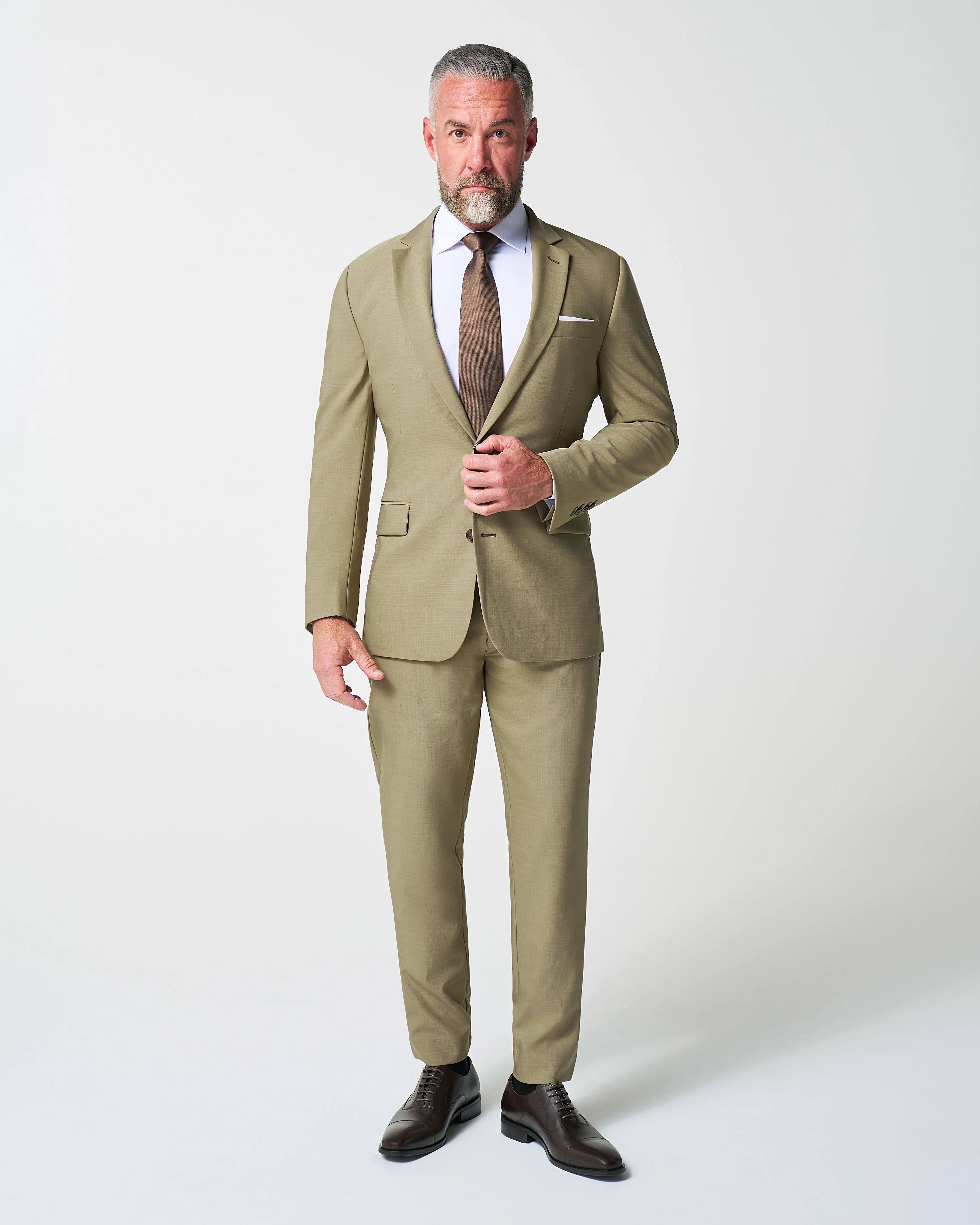 Athletic Fit Stretch Suit Pants - Heathered Olive - Image 6
