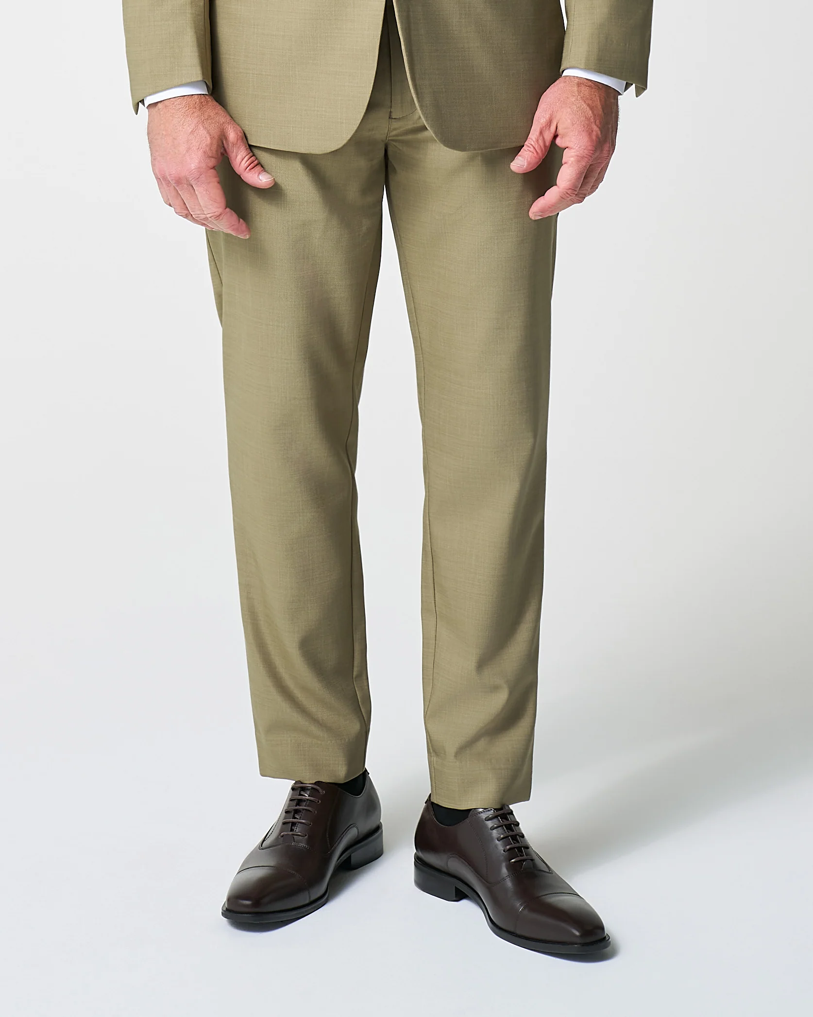 Athletic Fit Stretch Suit Pants - Heathered Olive - Image 7