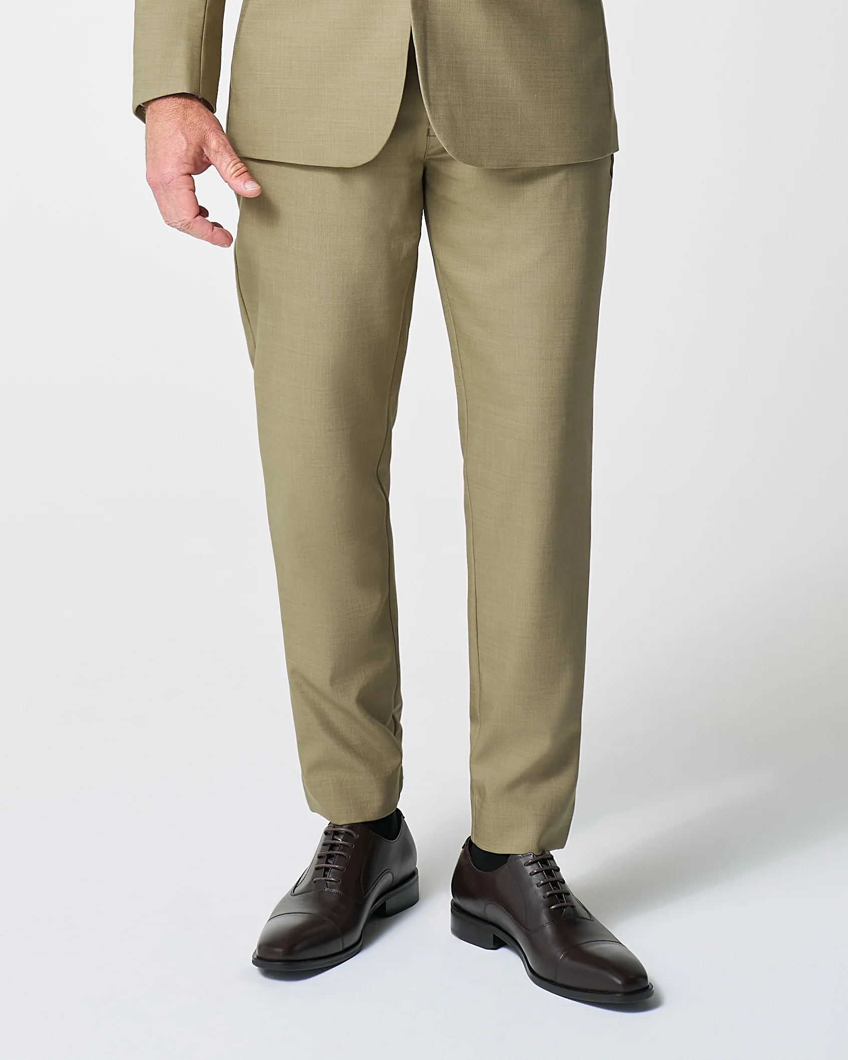 Athletic Fit Stretch Suit Pants - Heathered Olive - Image 8