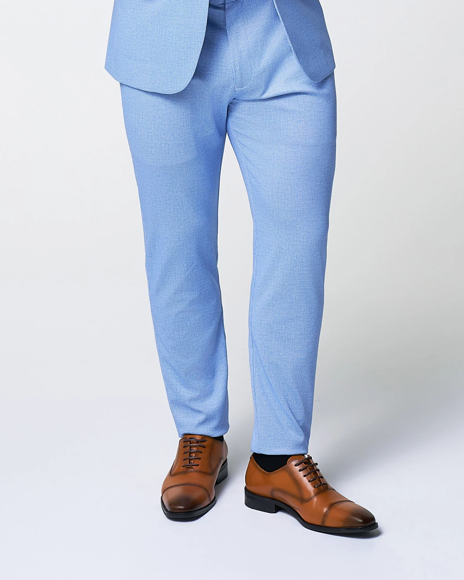 Athletic Fit Stretch Suit Pants - Light Blue Mini Houndstooth - Image 3