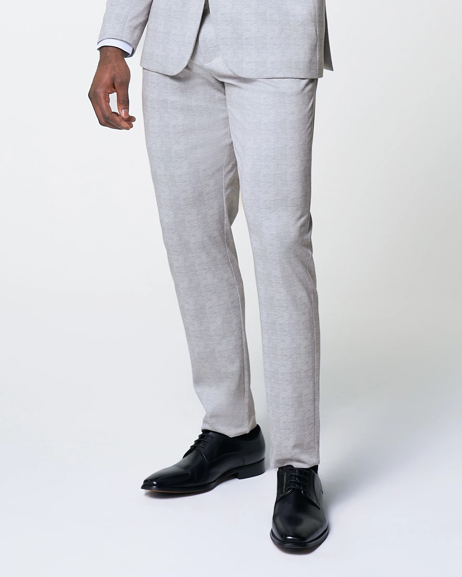 Athletic Fit Stretch Suit Pants - Light Grey Plaid