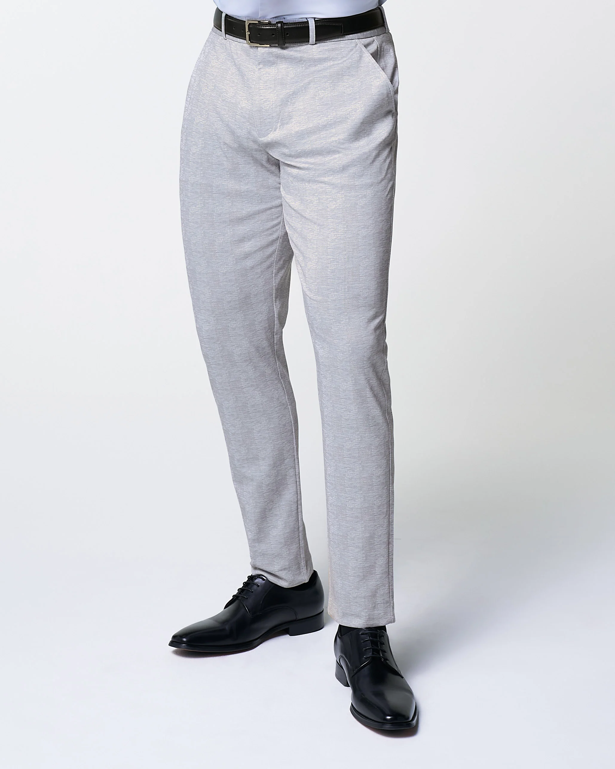 Athletic Fit Stretch Suit Pants - Light Grey Plaid - Image 3