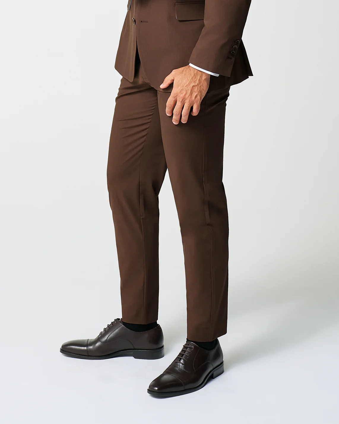 Athletic Fit Stretch Suit Pants - Lightweight Heathered Chocolate - Image 3