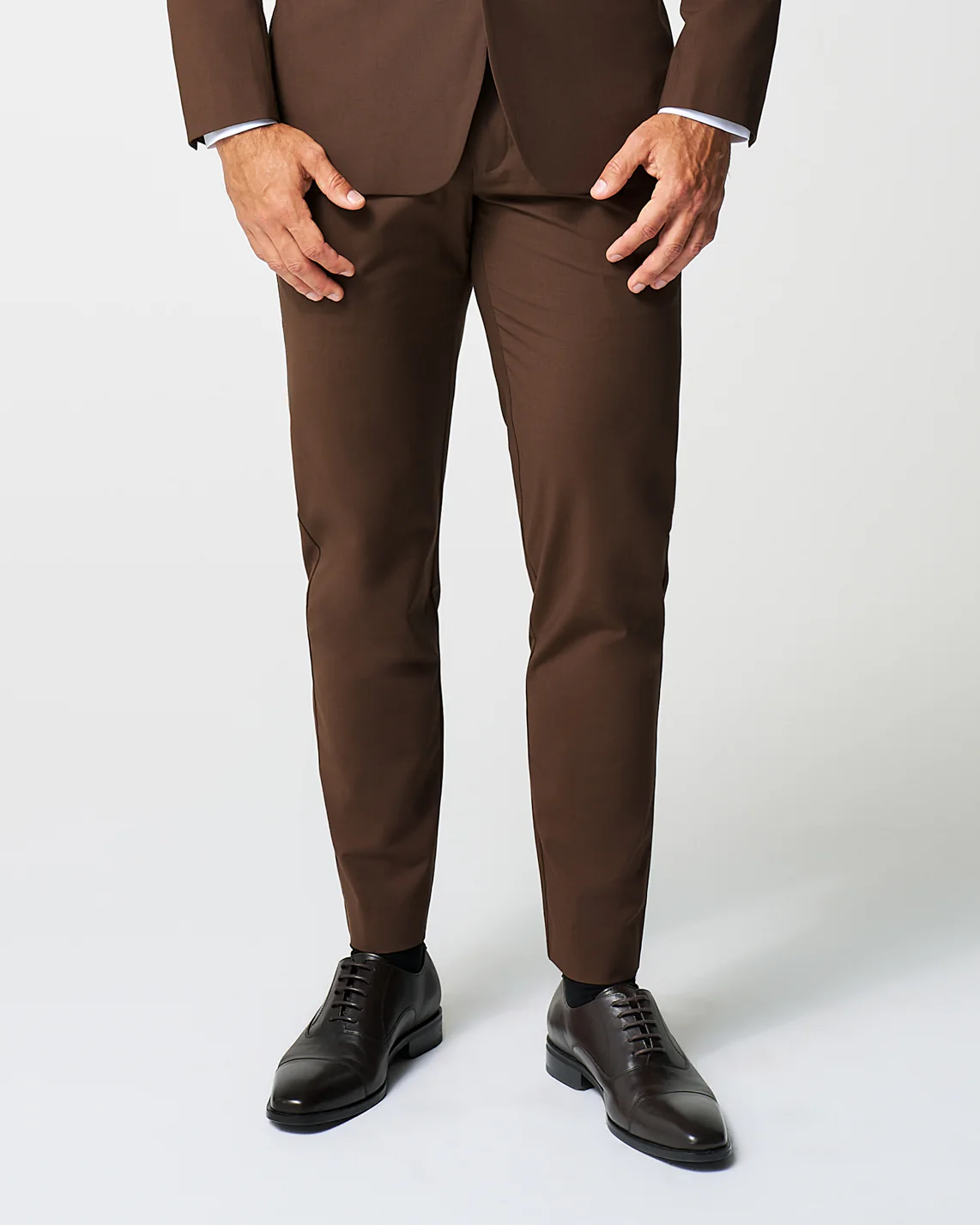 Athletic Fit Stretch Suit Pants - Lightweight Heathered Chocolate - Image 4