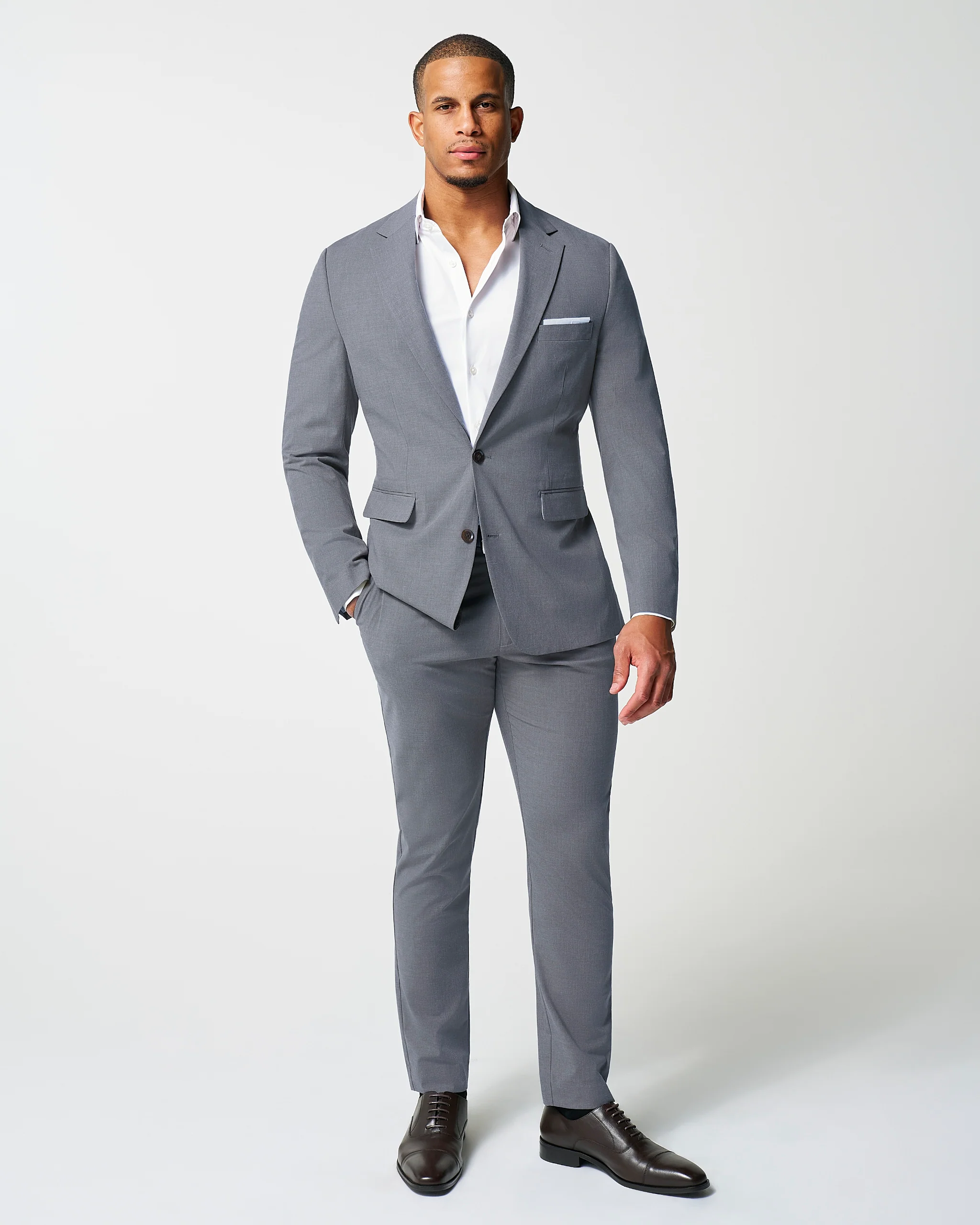 Athletic Fit Stretch Suit Pants - Lightweight Heathered Smoked Grey - Image 3