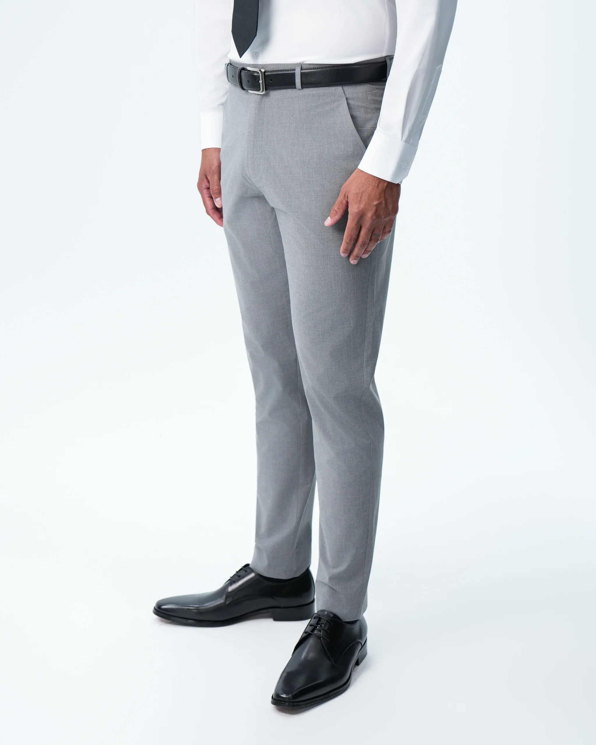 Athletic Fit Stretch Suit Pants - Lightweight Heathered Smoked Grey - Image 4