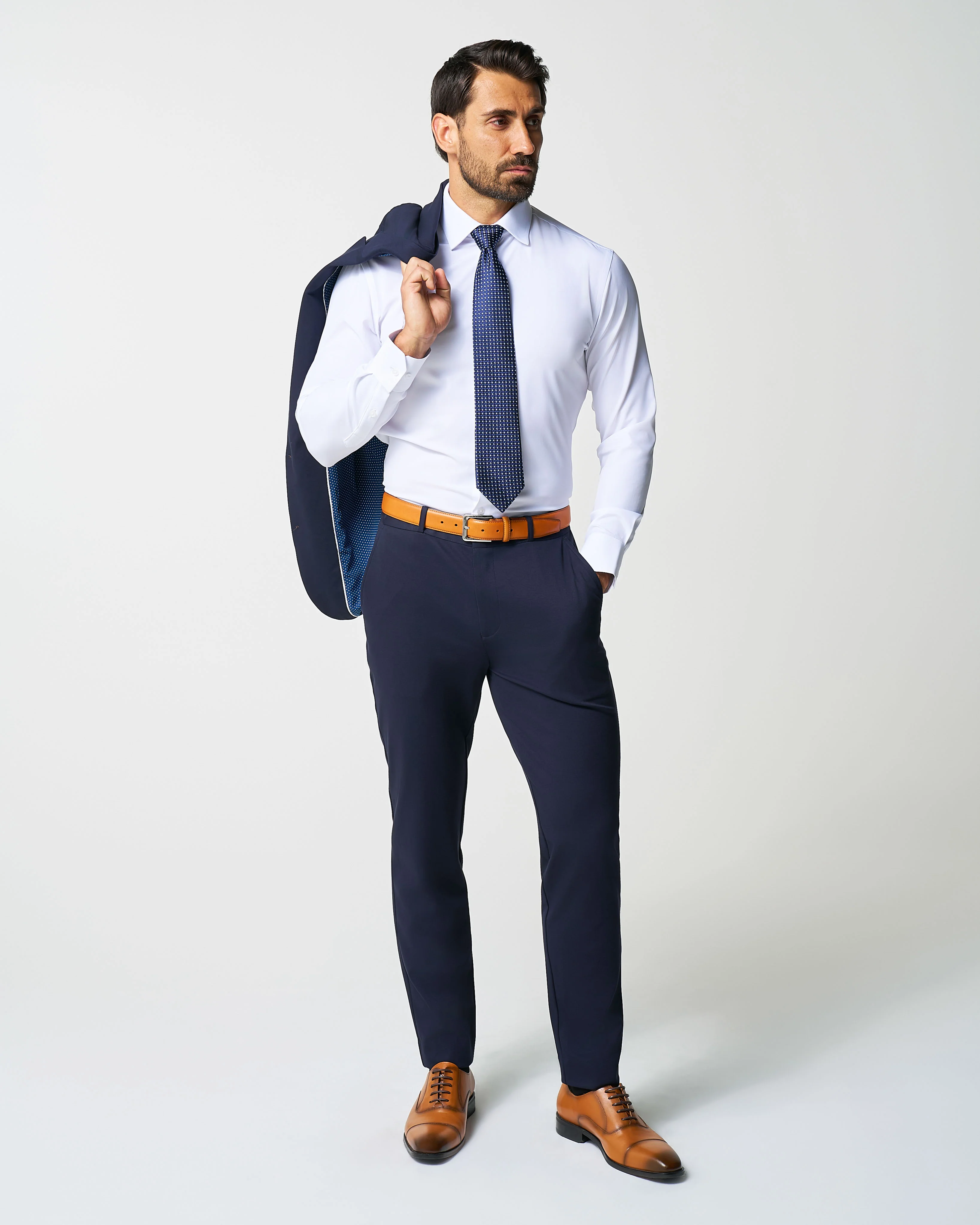 Athletic Fit Stretch Suit Pants - Navy - Image 4