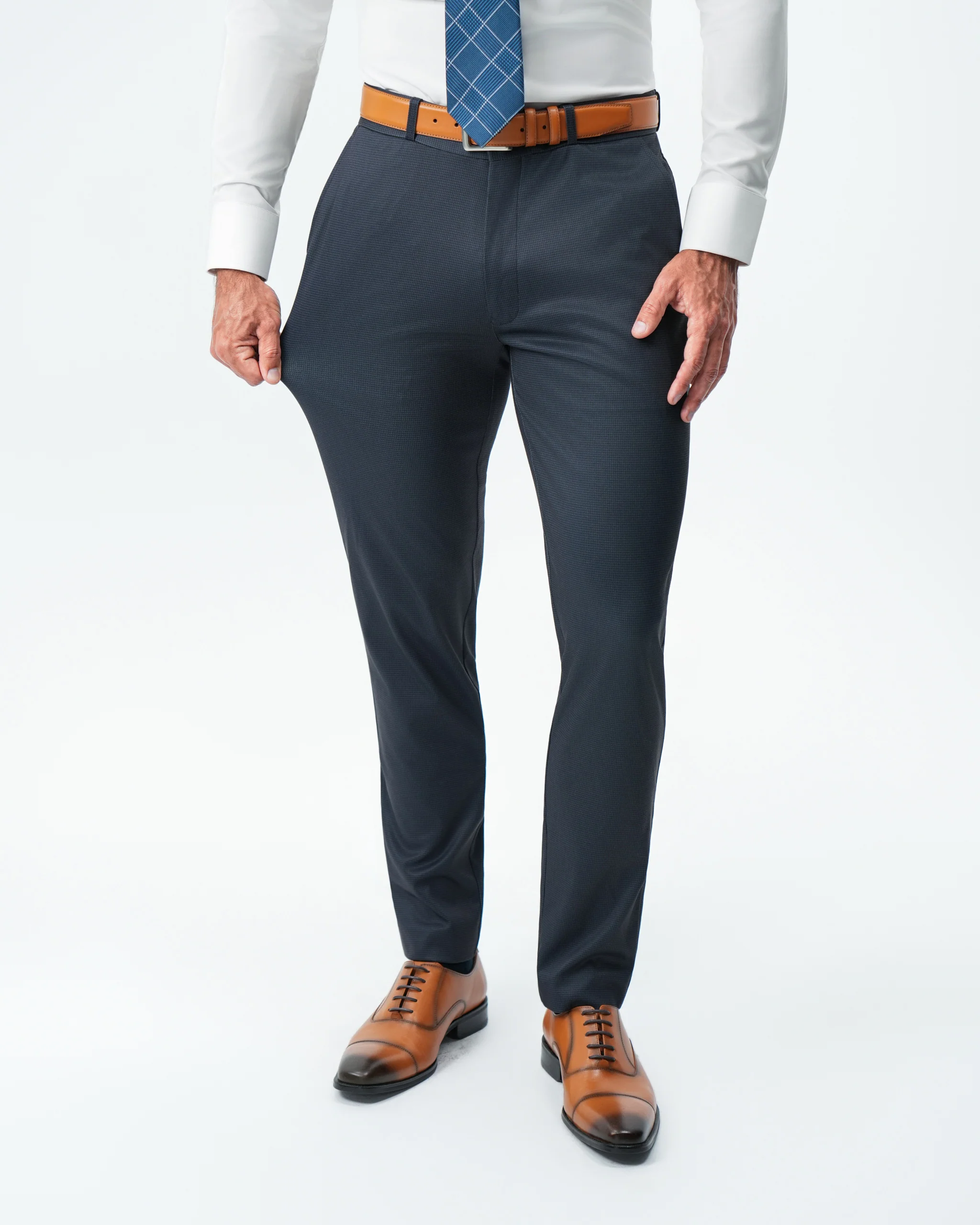 Athletic Fit Stretch Suit Pants - Navy & Black Mini Houndstooth - Image 3
