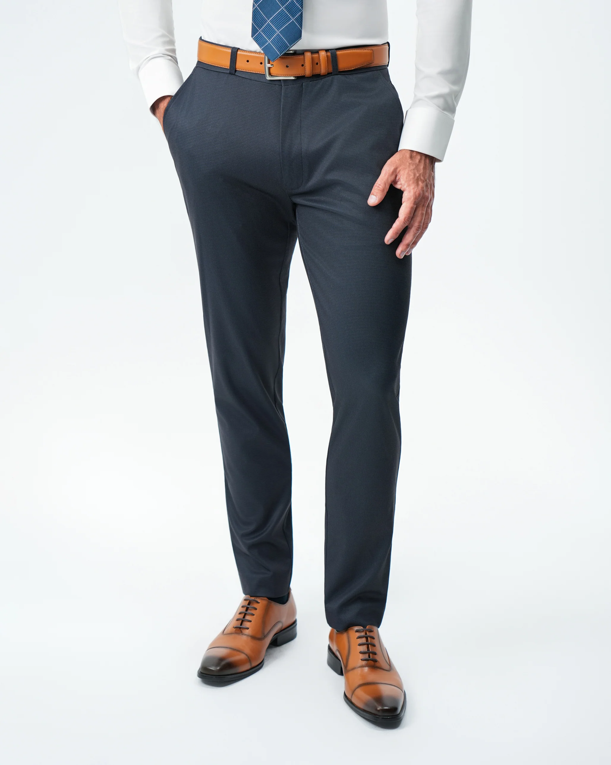Athletic Fit Stretch Suit Pants - Navy & Black Mini Houndstooth - Image 5