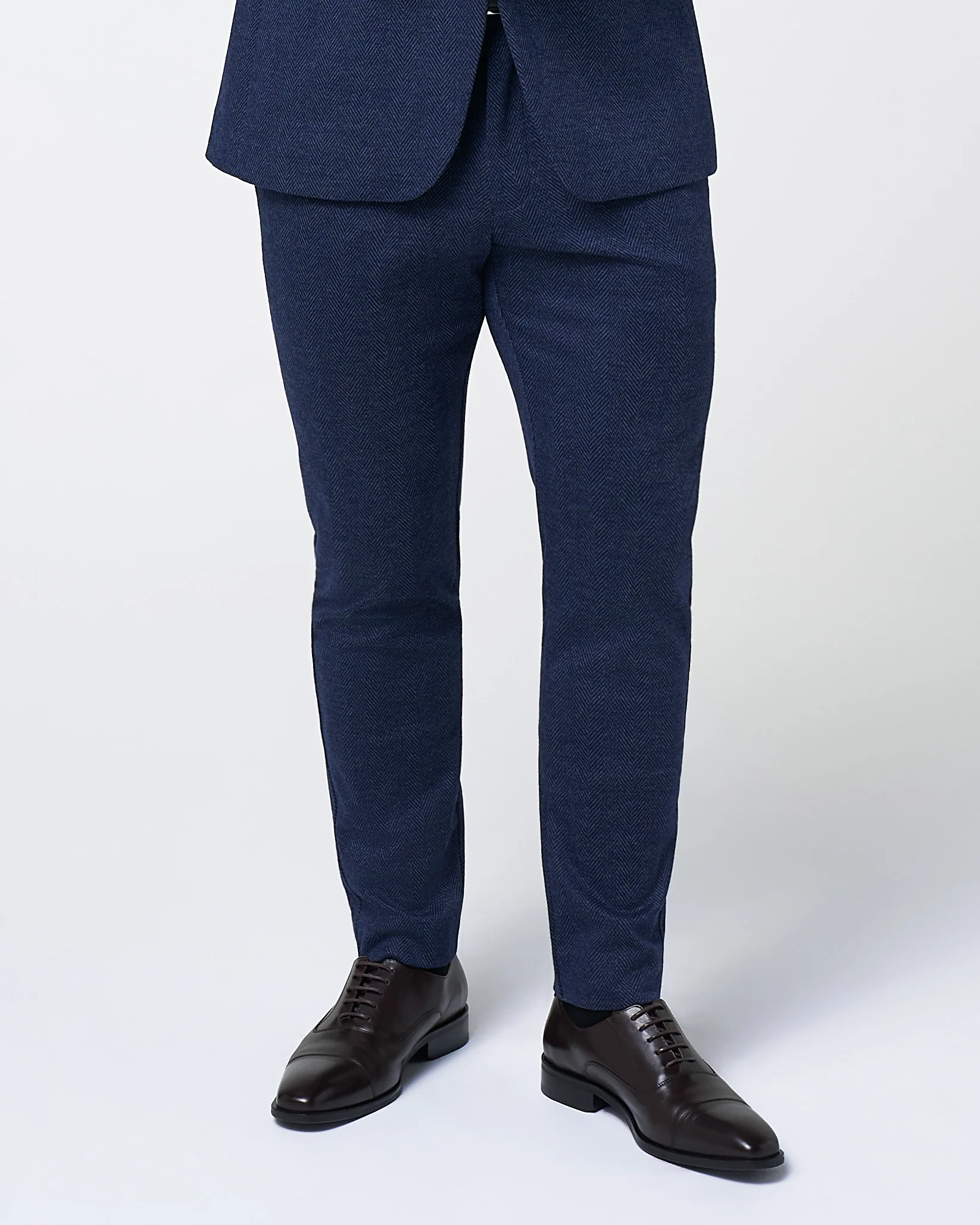 Athletic Fit Stretch Wool Suit Pants - Navy Herringbone - Image 3