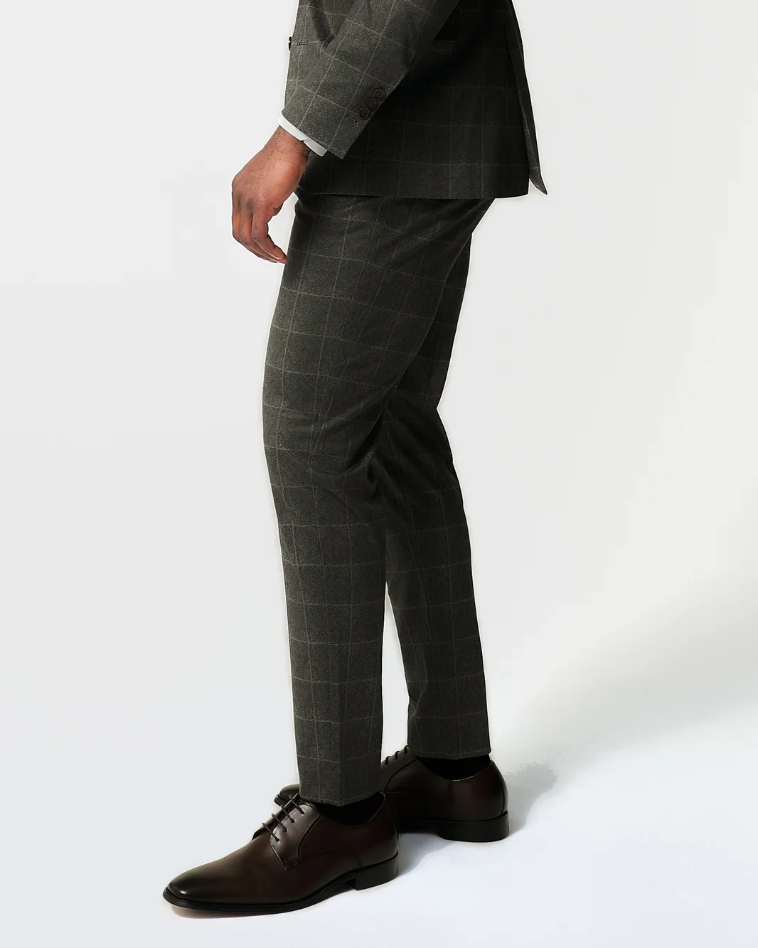 Athletic Fit Stretch Suit Pants - Olive with White Windowpane - Image 4