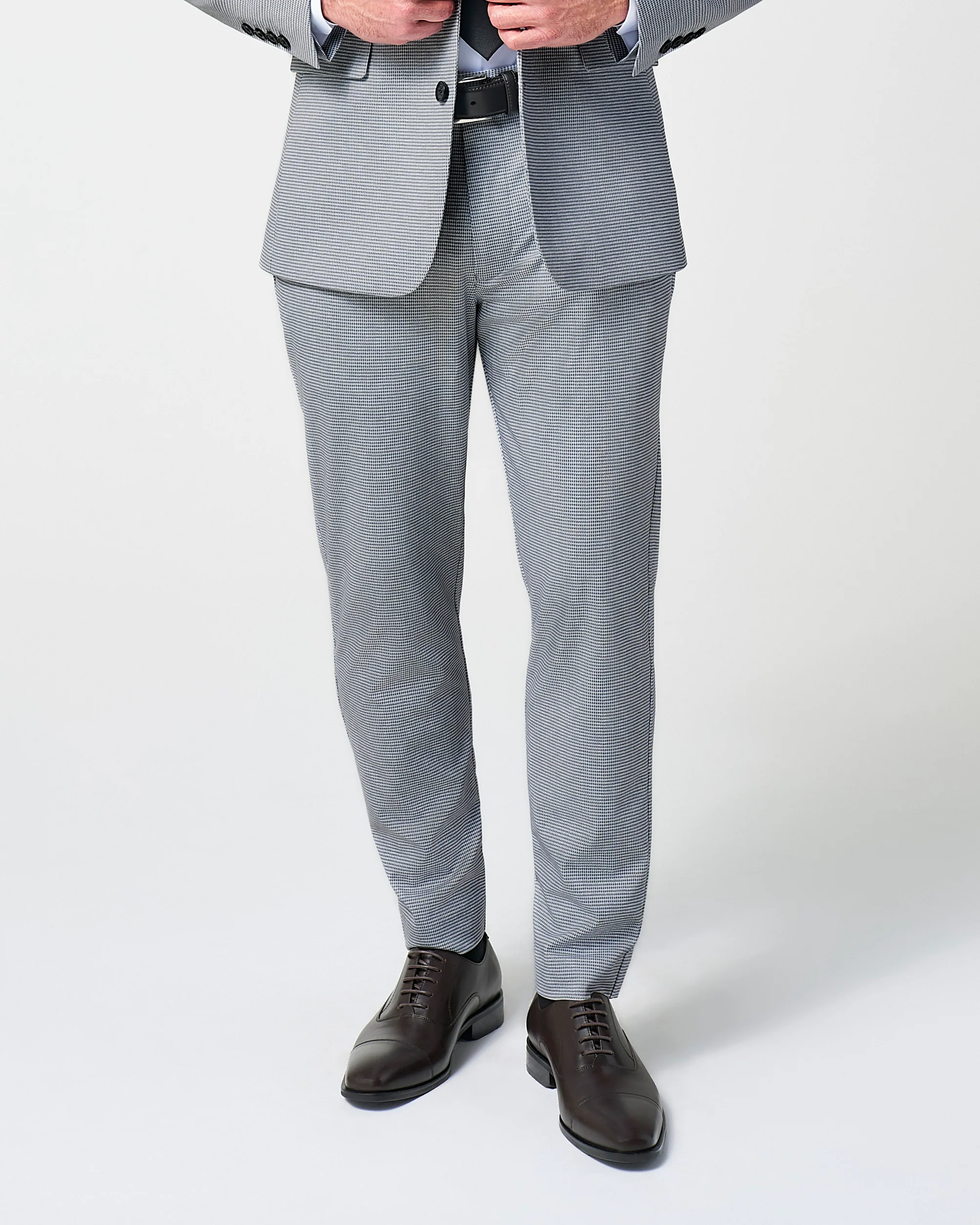 Athletic Fit Stretch Suit Pants - Slate Grey Houndstooth
