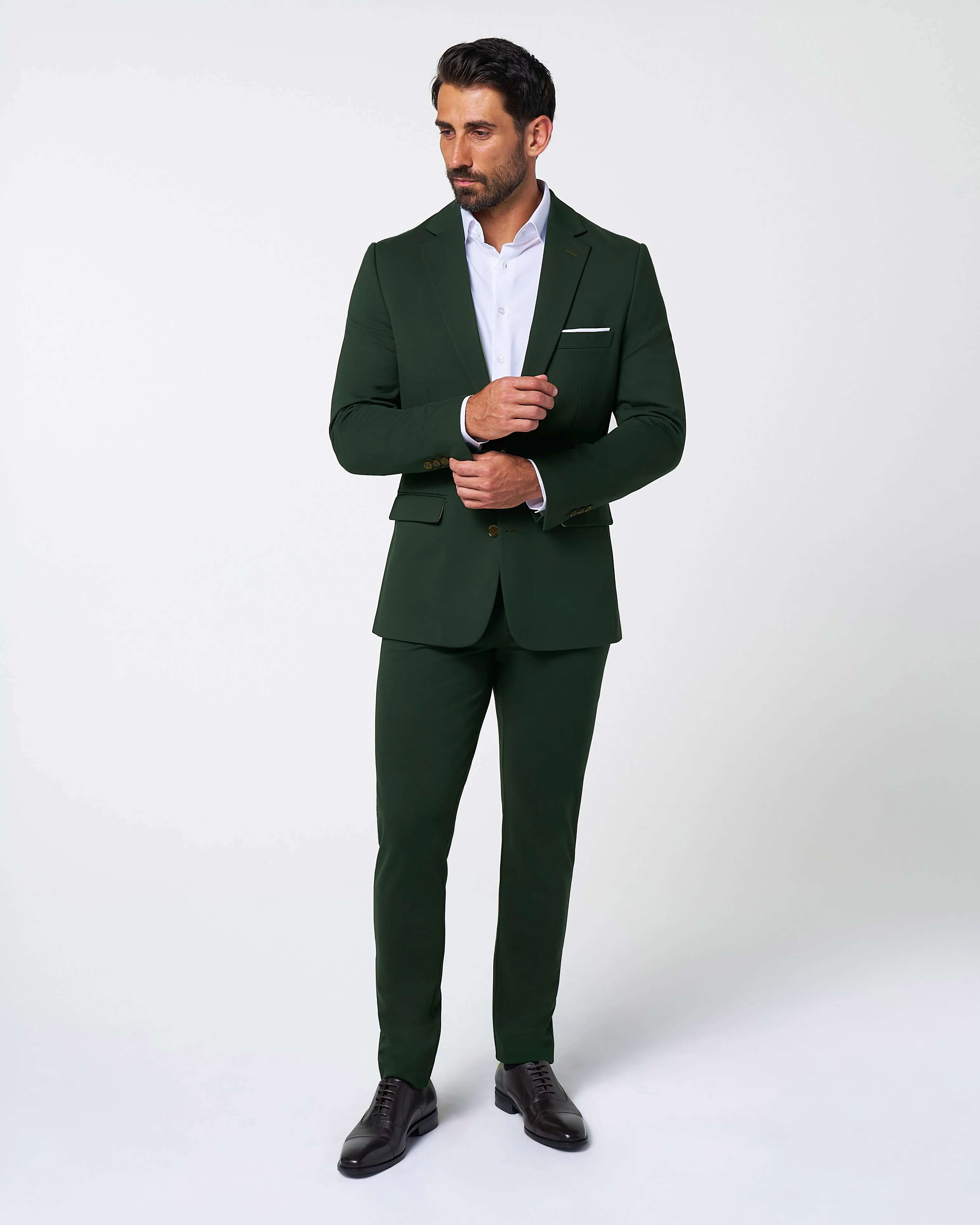 Athletic Fit Stretch Suit Pants - Solid Hunter Green - Image 3