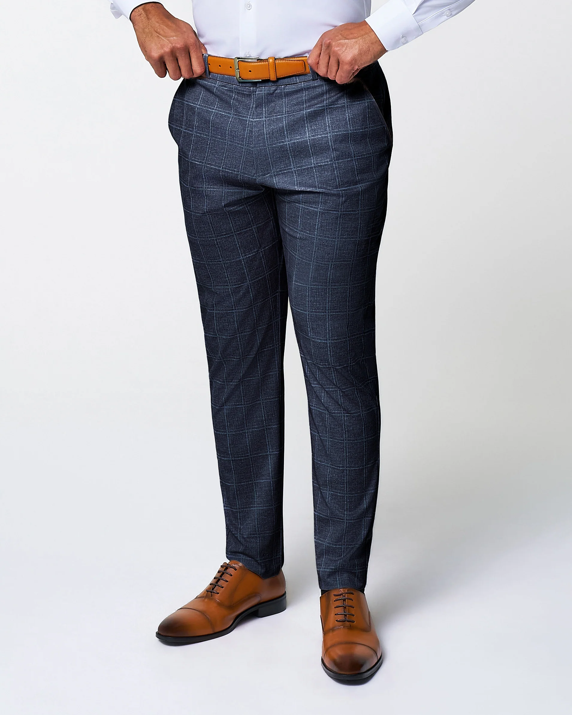Athletic Fit Stretch Suit - Textured Navy with White Windowpane - Image 3