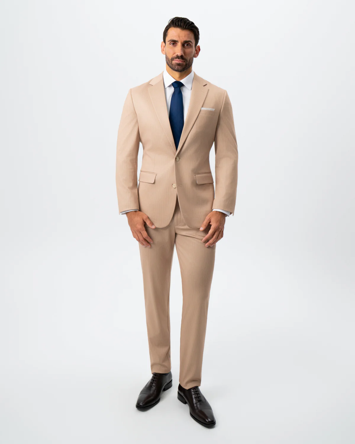 Athletic Fit Stretch Suit - Peach and White Pinstripe