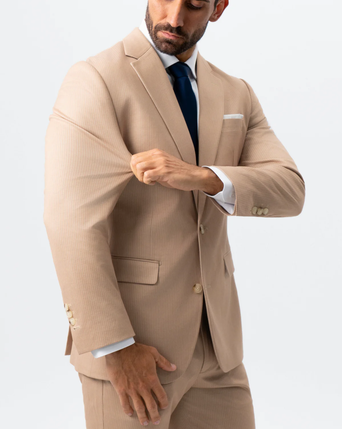 Athletic Fit Stretch Suit - Peach and White Pinstripe - Image 2