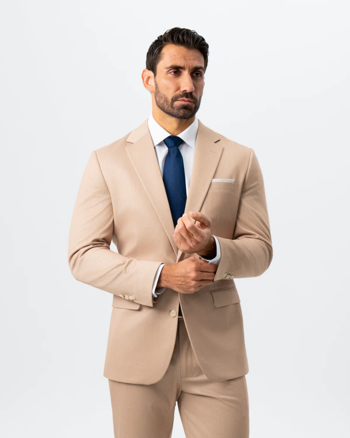 Athletic Fit Stretch Suit - Peach and White Pinstripe - Image 3