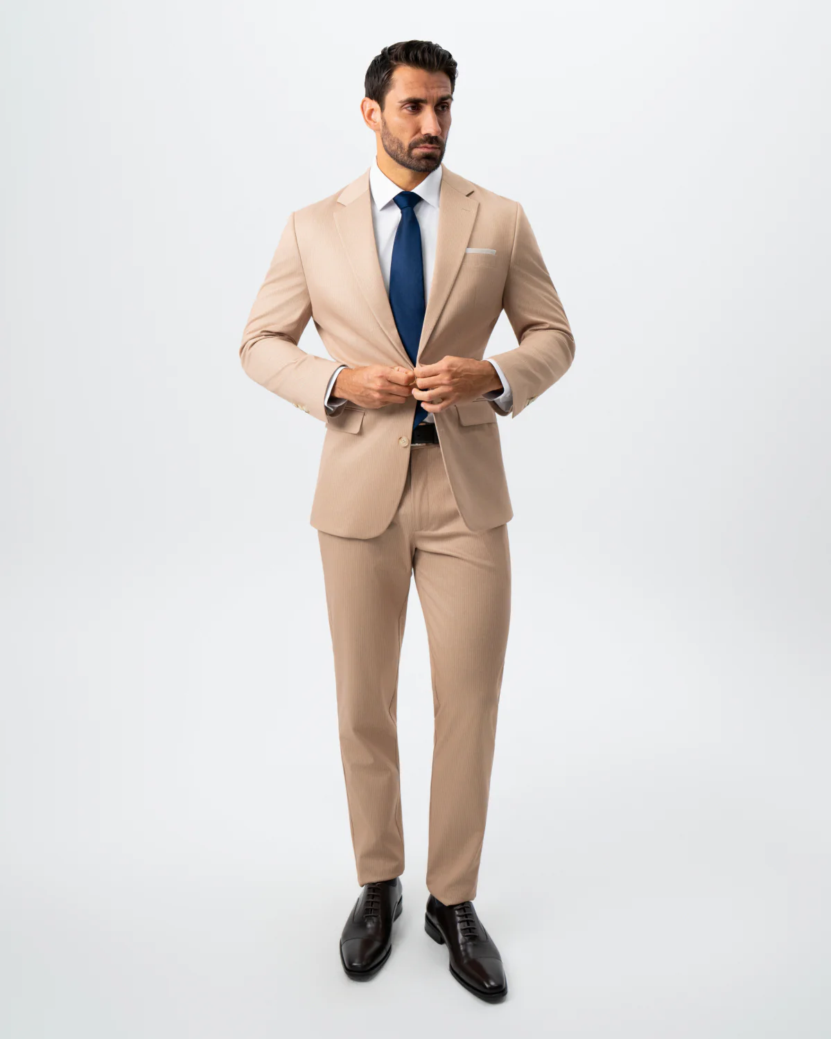 Athletic Fit Stretch Suit - Peach and White Pinstripe - Image 4