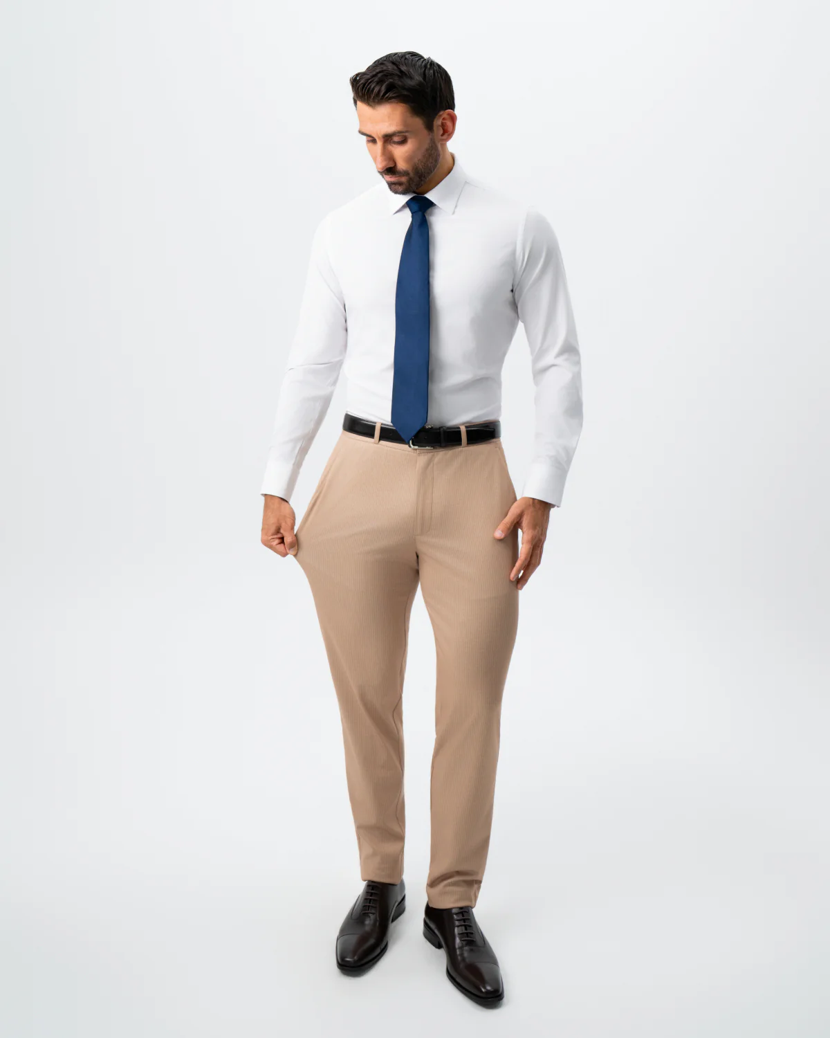 Athletic Fit Stretch Suit - Peach and White Pinstripe - Image 5