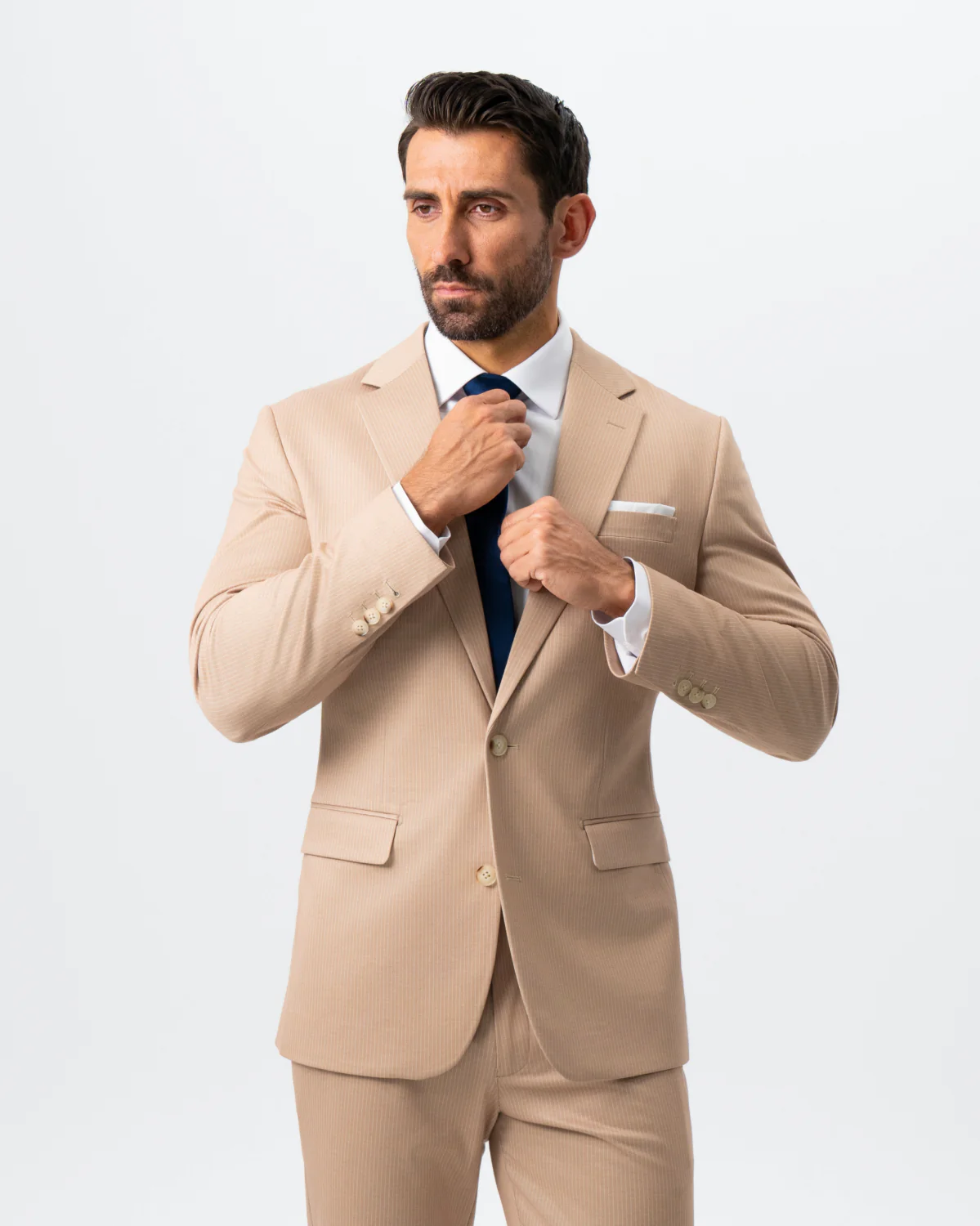 Athletic Fit Stretch Suit - Peach and White Pinstripe - Image 6