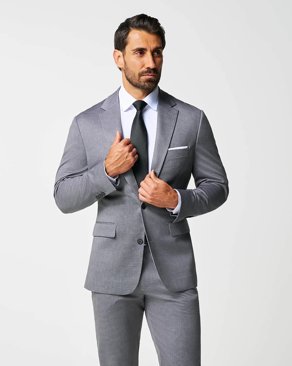 Athletic Fit Stretch Suit - Shadow Grey Plaid - Image 3