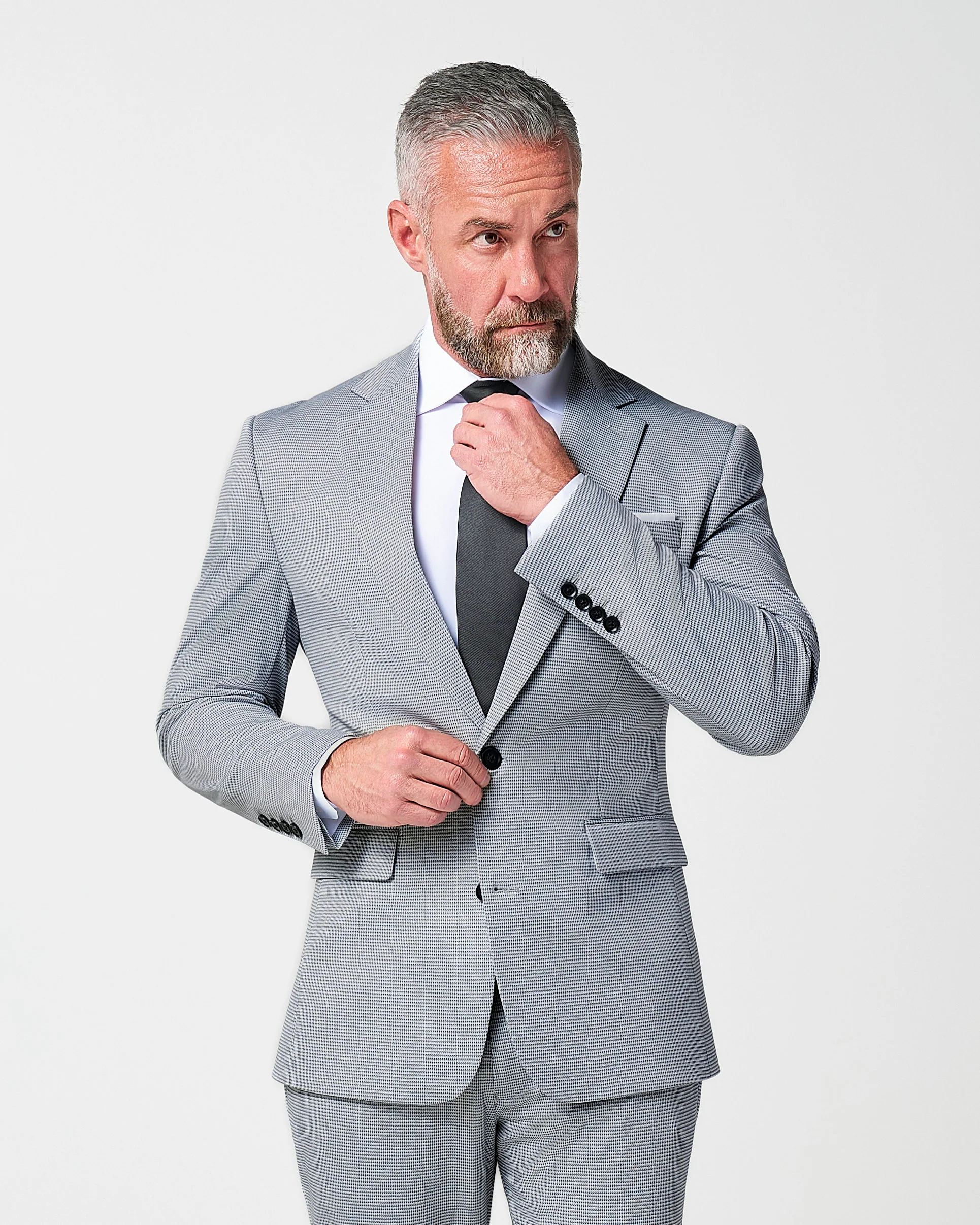Athletic Fit Stretch Suit - Slate Grey Houndstooth - Image 2