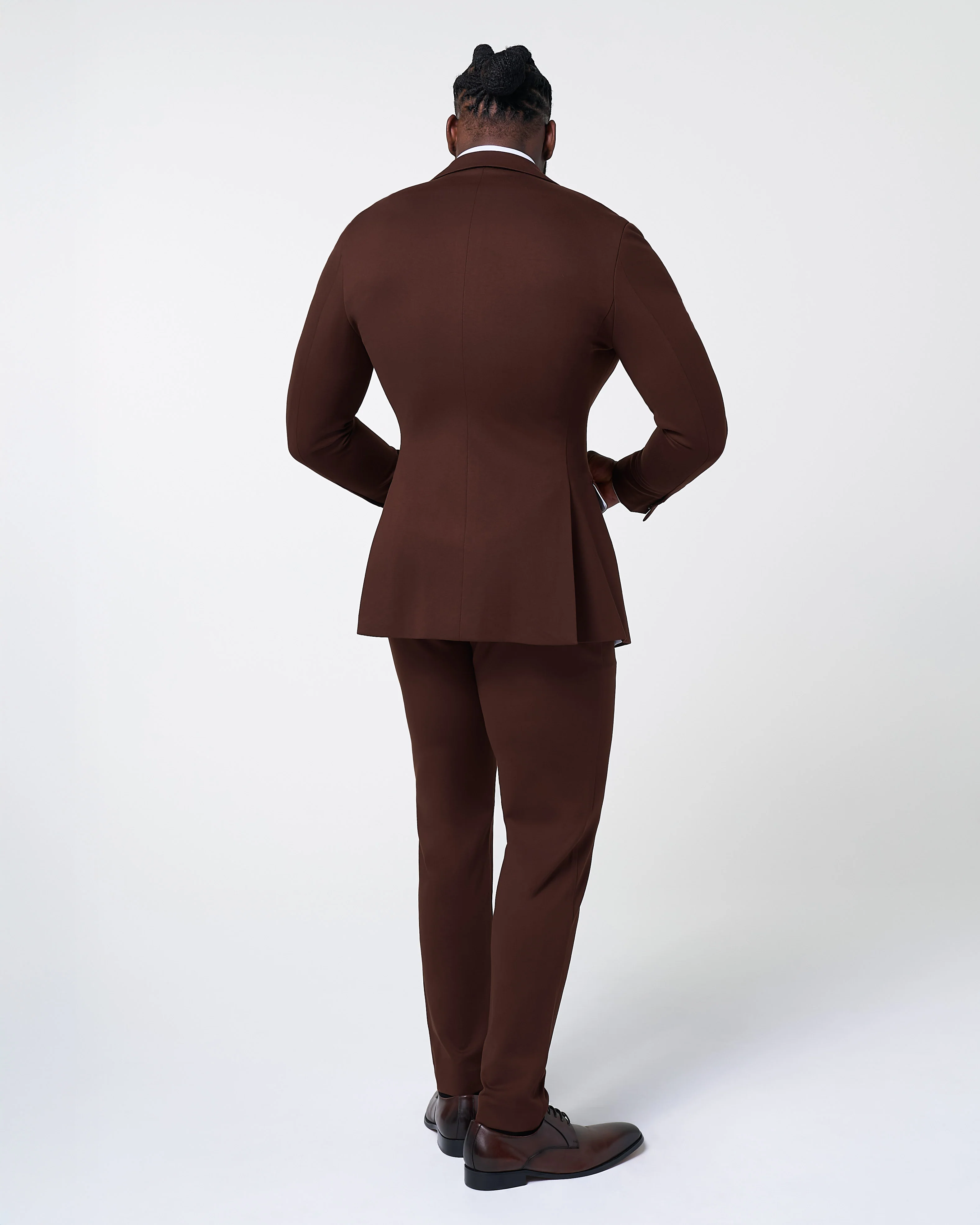Athletic Fit Stretch Suit - Solid Brown - Image 4