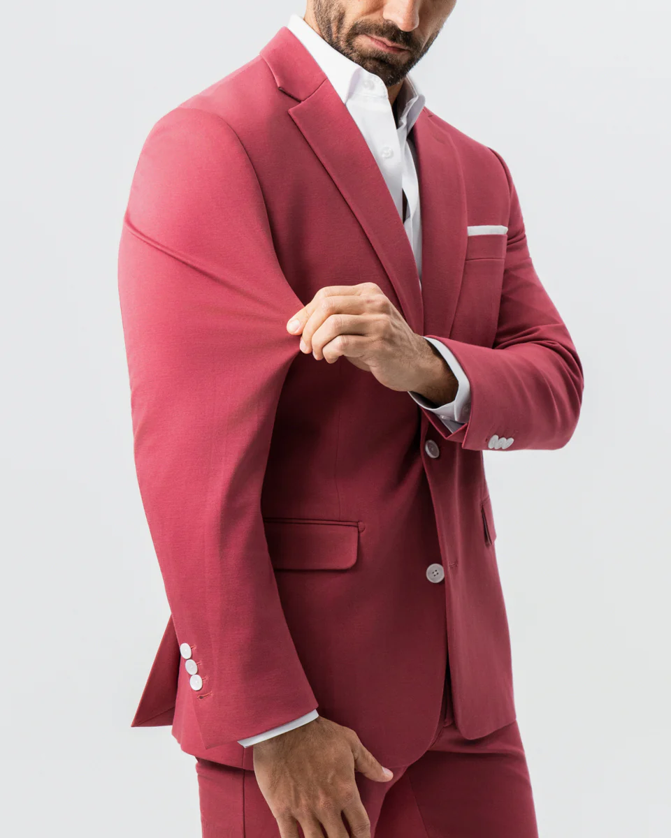 Athletic Fit Stretch Suit - Solid Crimson - Image 2