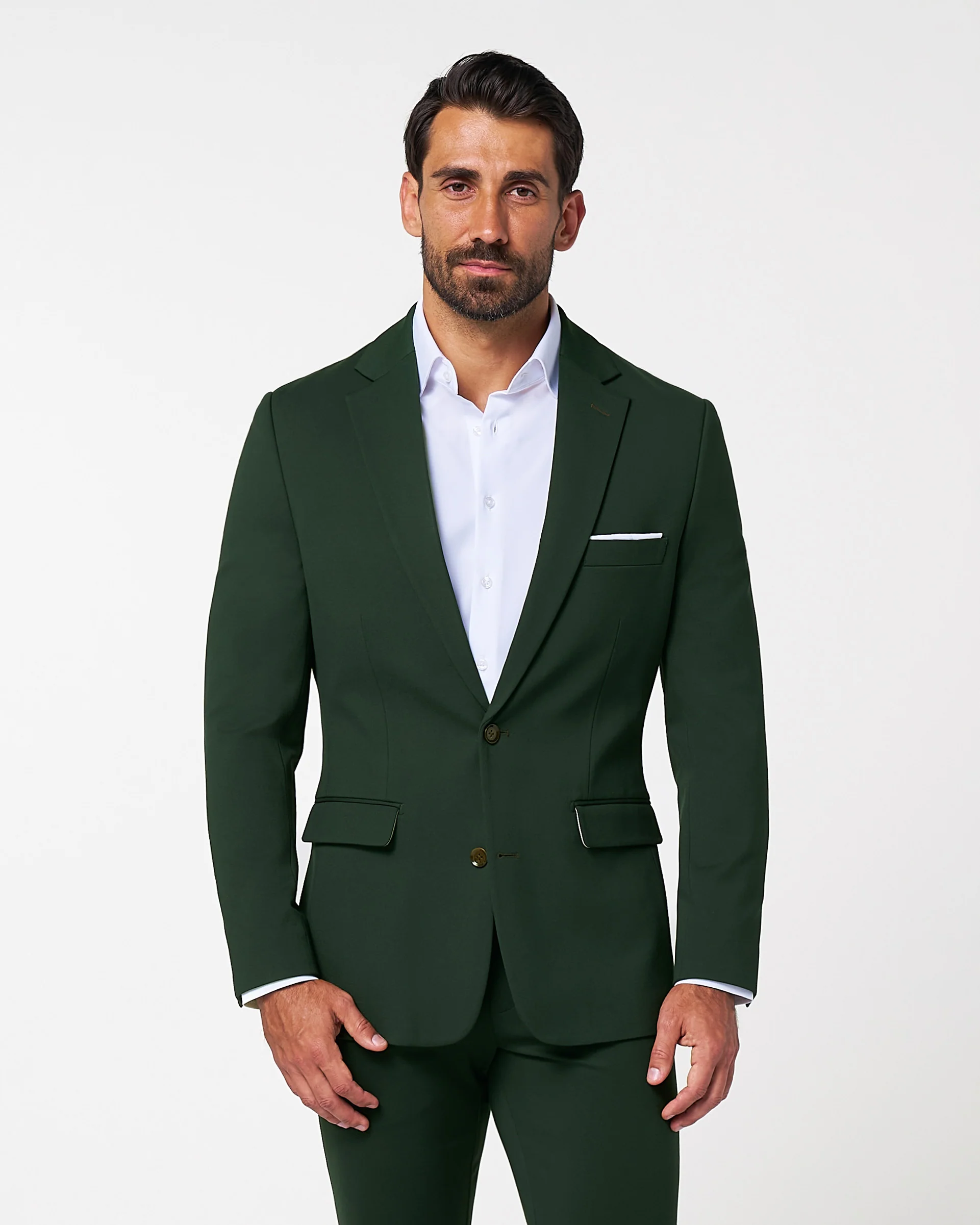 Athletic Fit Stretch Suit - Solid Hunter Green - Image 2