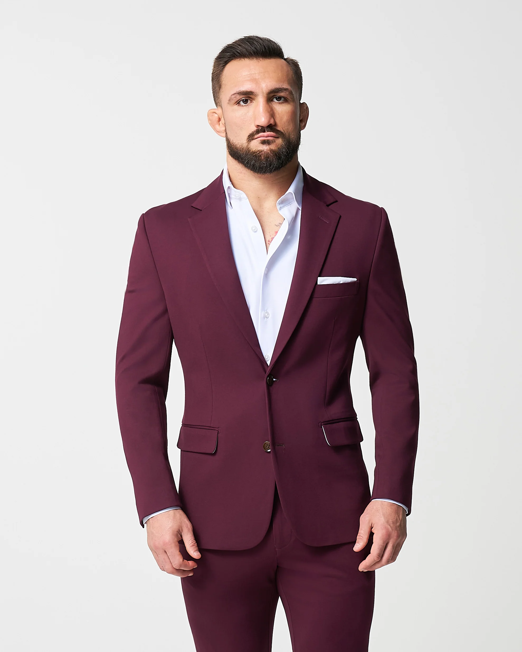Athletic Fit Stretch Suit - Solid Plum - Image 3