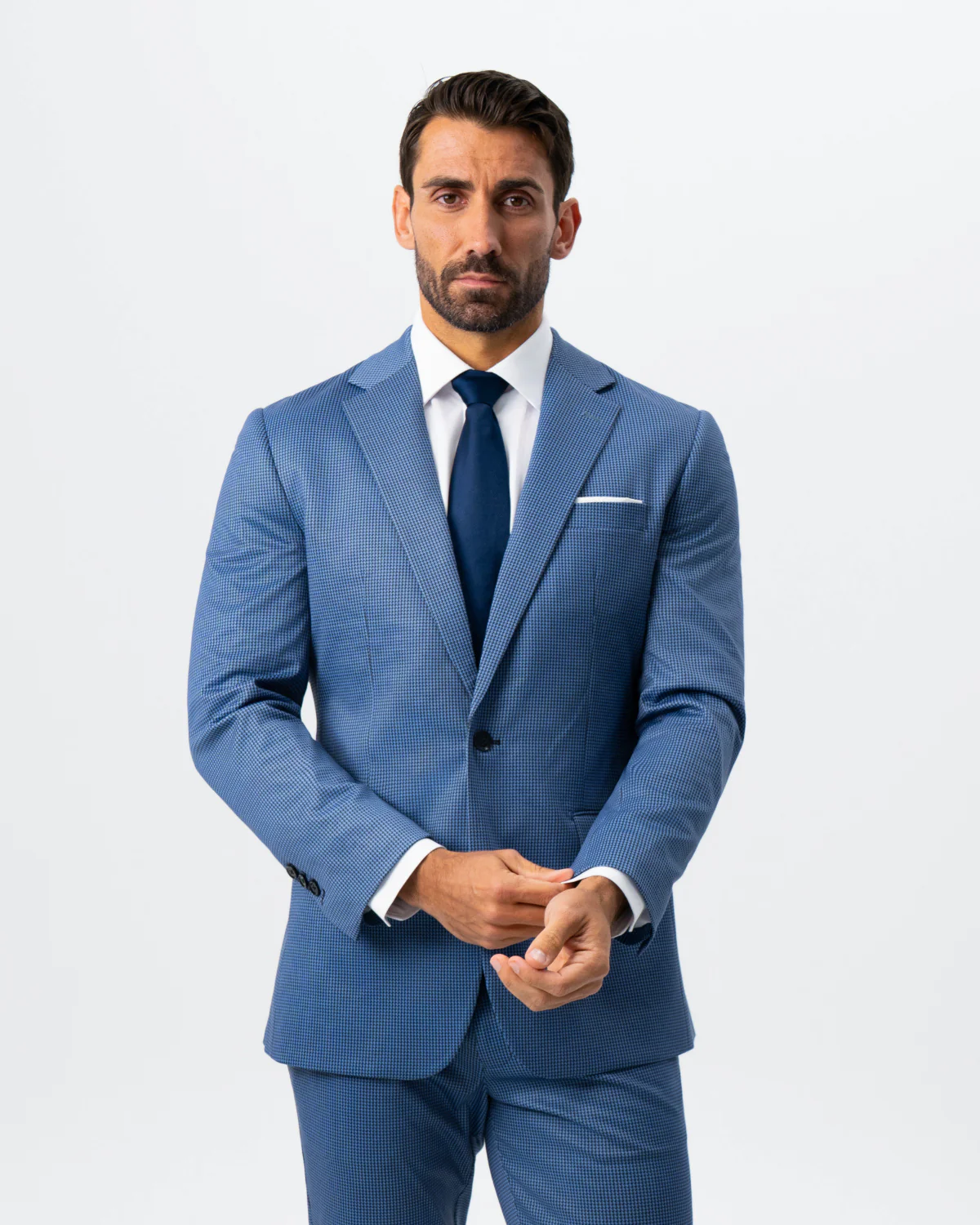 Athletic Fit Stretch Suit - Steel Blue Houndstooth - Image 3