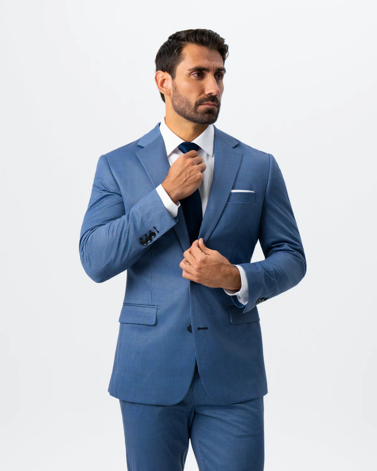 Athletic Fit Stretch Suit - Steel Blue Houndstooth - Image 5