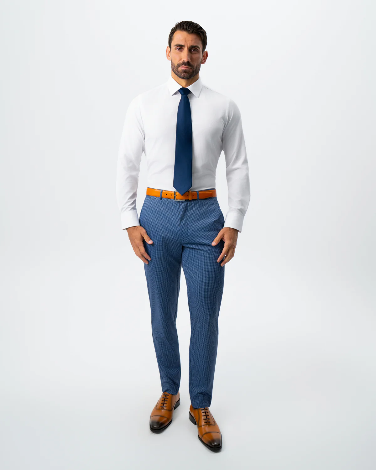 Athletic Fit Stretch Suit - Steel Blue Houndstooth - Image 6