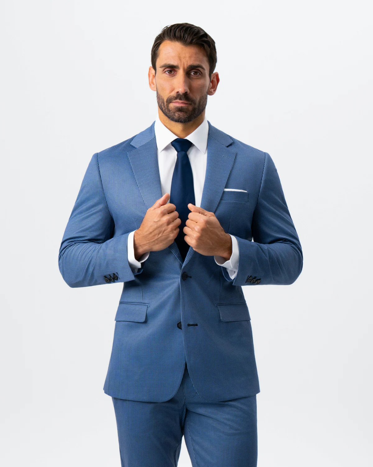 Athletic Fit Stretch Suit - Steel Blue Houndstooth - Image 7