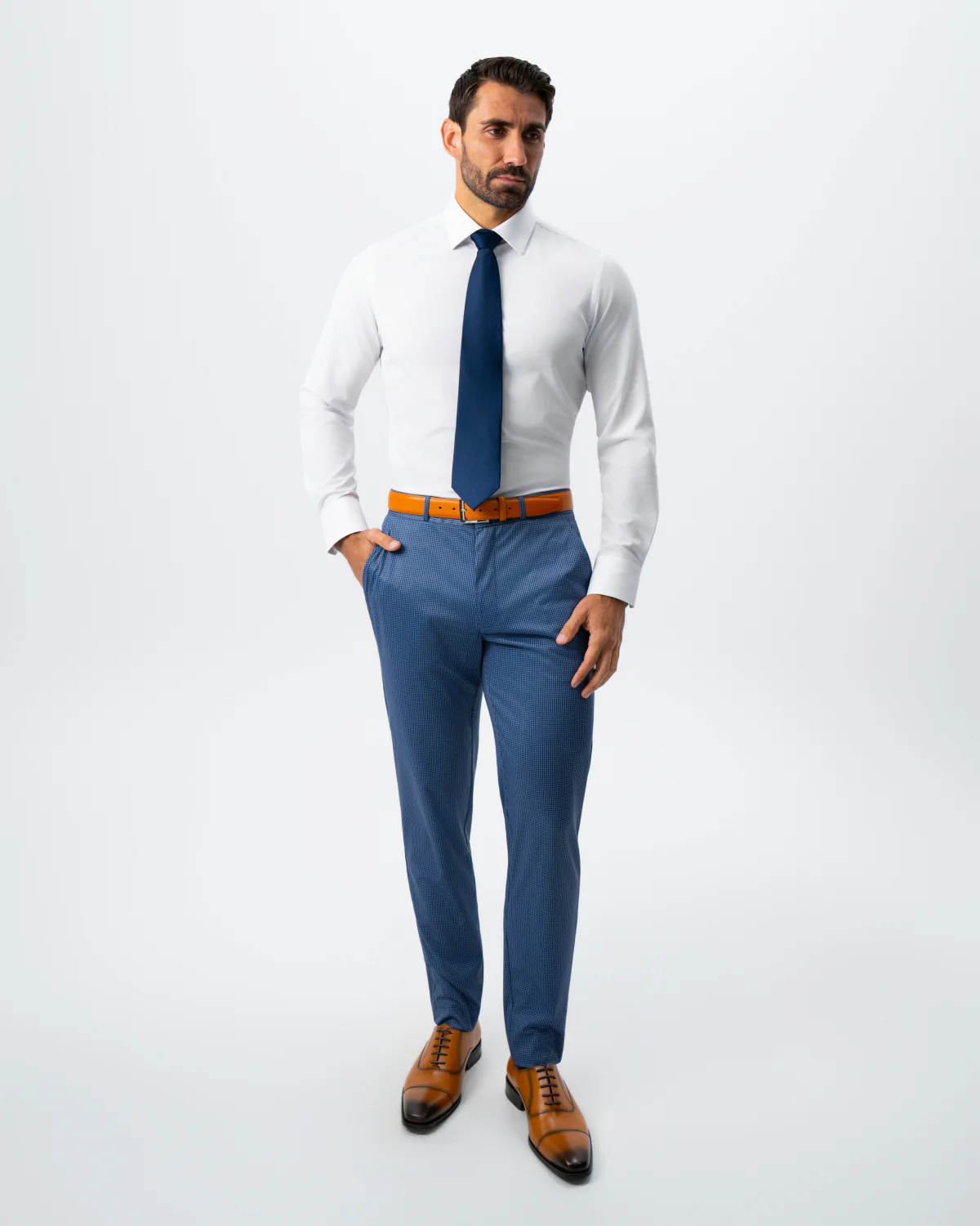 Athletic Fit Stretch Suit - Steel Blue Houndstooth - Image 8