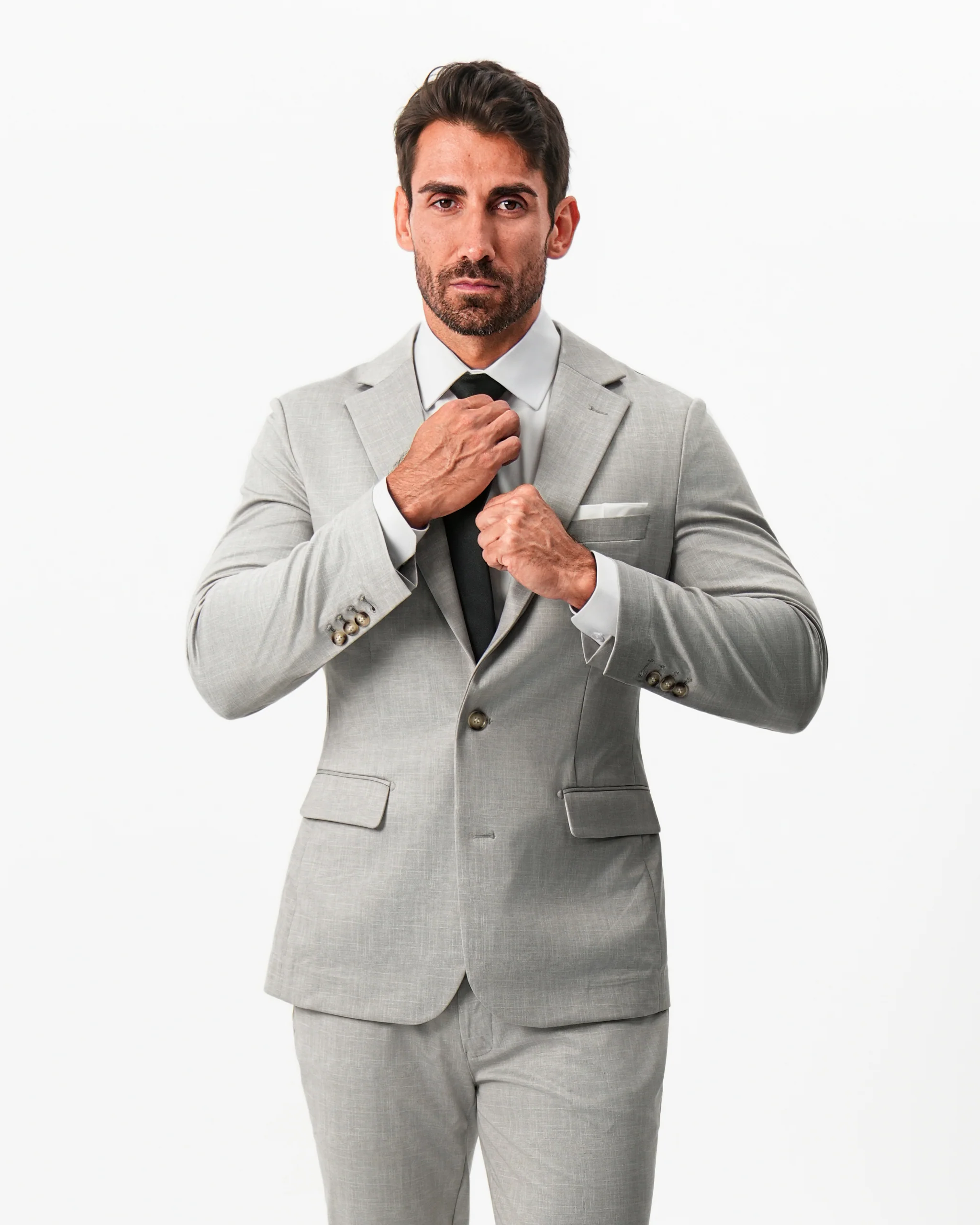 Athletic Fit Stretch Suit - Unstructured Stone Crosshatch - Image 3