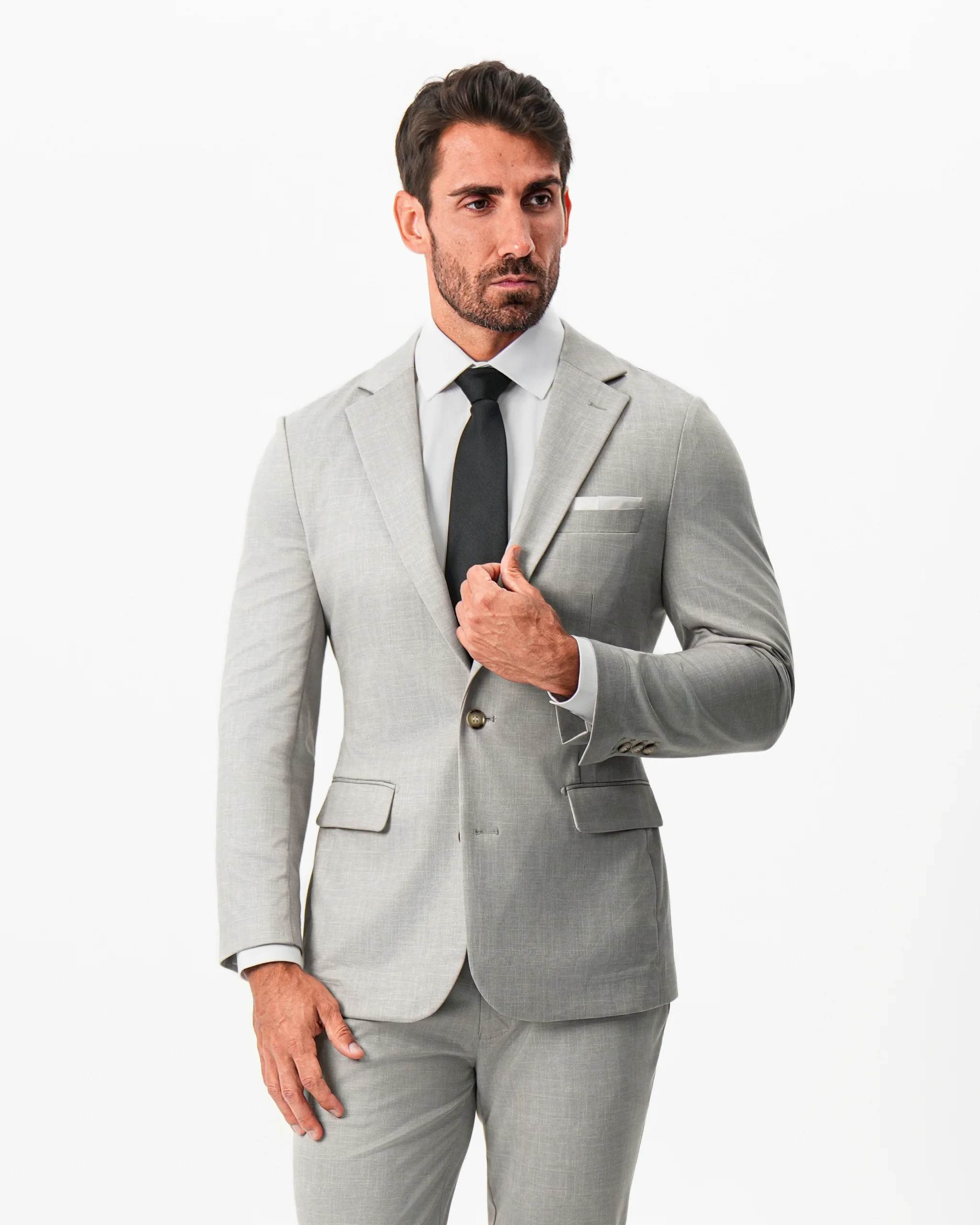 Athletic Fit Stretch Suit - Unstructured Stone Crosshatch - Image 5